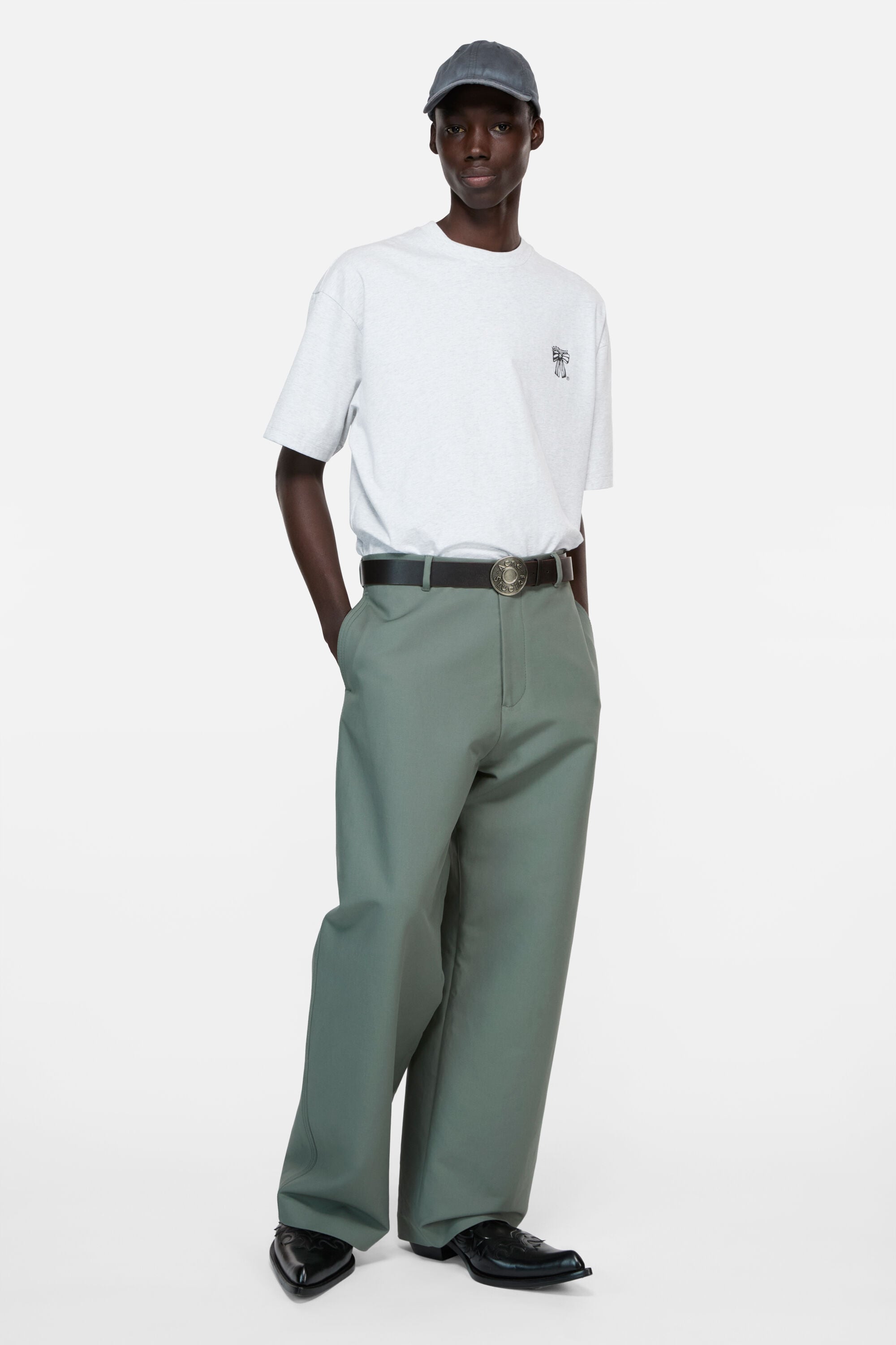 acneライトグレー Acne Studios - Bow logo t-shirt - Pale Grey Melange