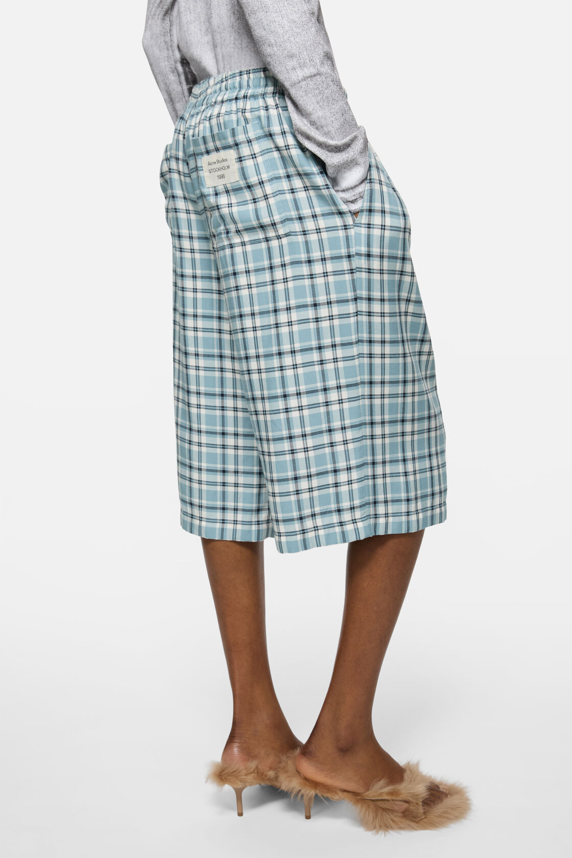 Casual flannel check shorts, Turquoise/blue/white, 2000x