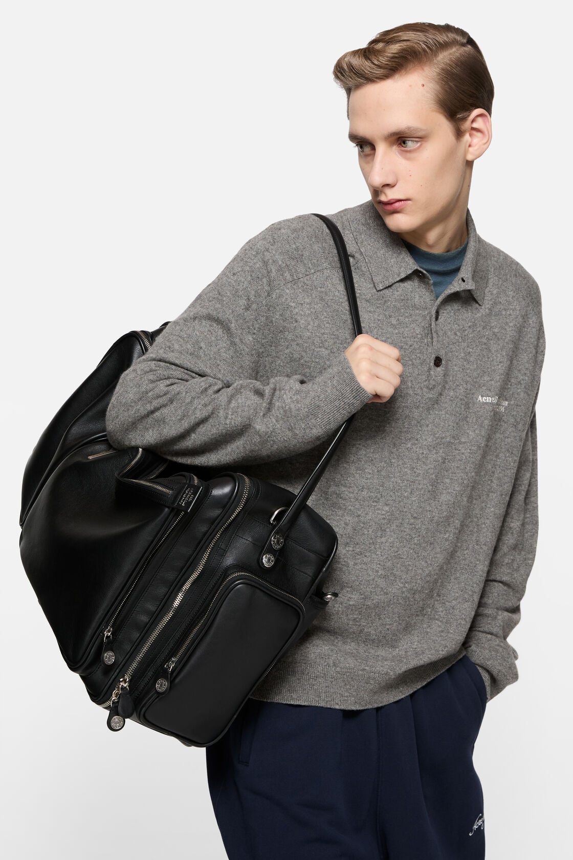 Wool knit polo, Dark grey, 2000x