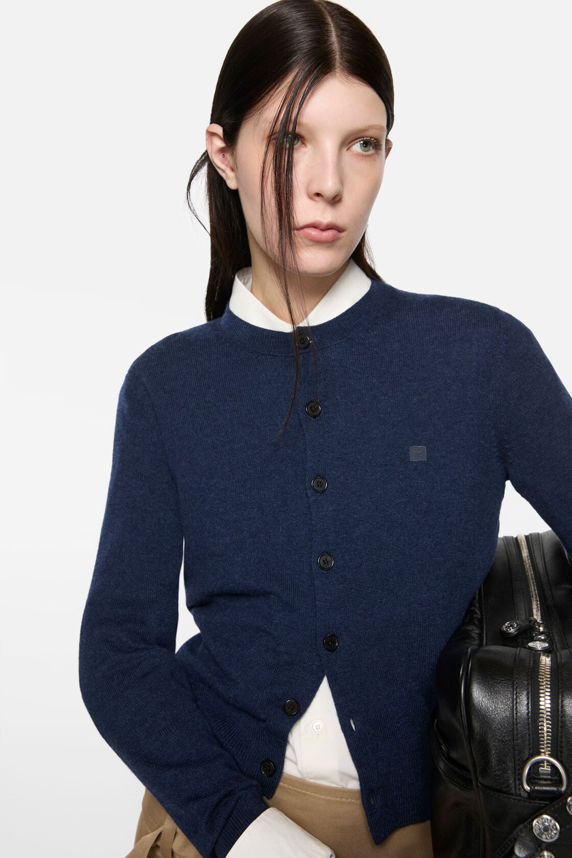 Cadigan yak wool - fitted fit, Navy melange, 2000x