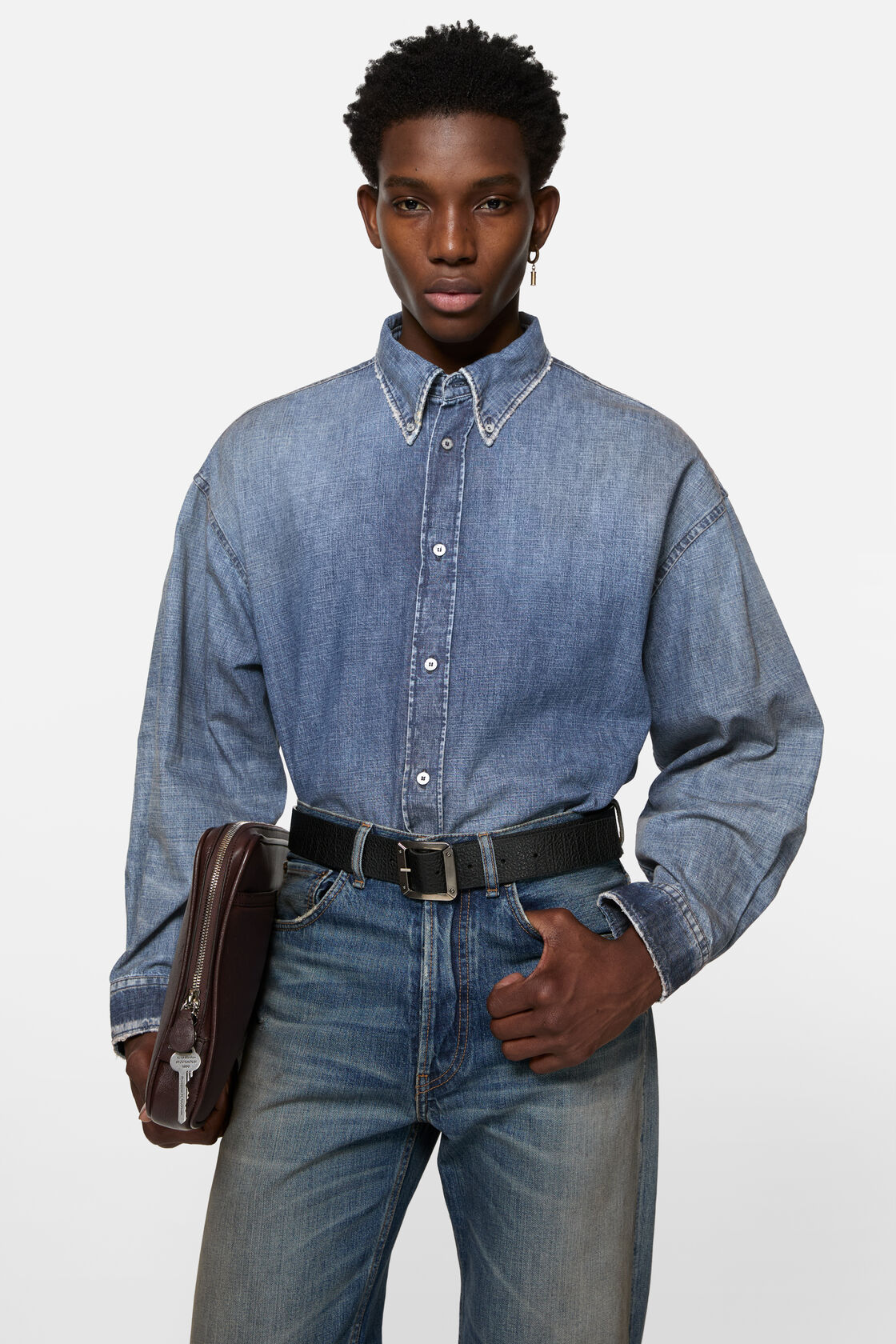 Denim button-up shirt, Mid Blue, 2000x