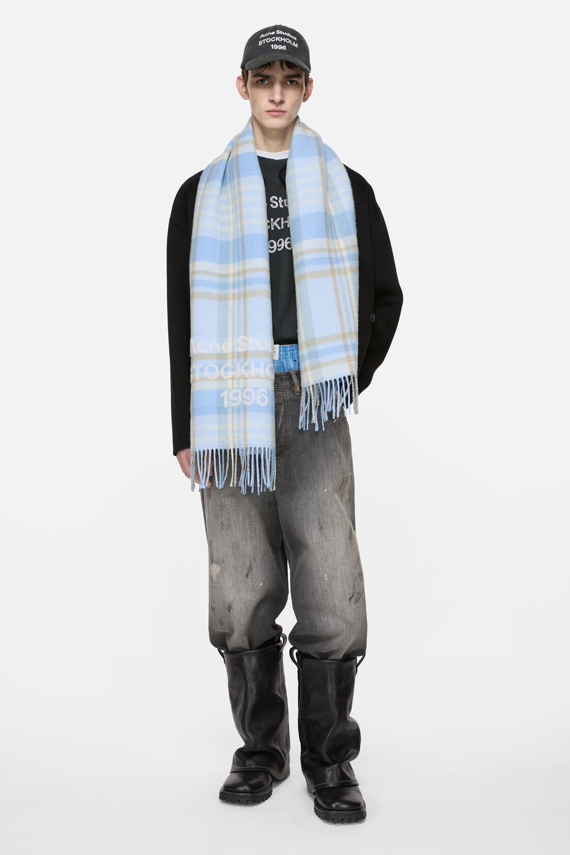 Check logo scarf - Wide, Aqua blue/beige, 2000x