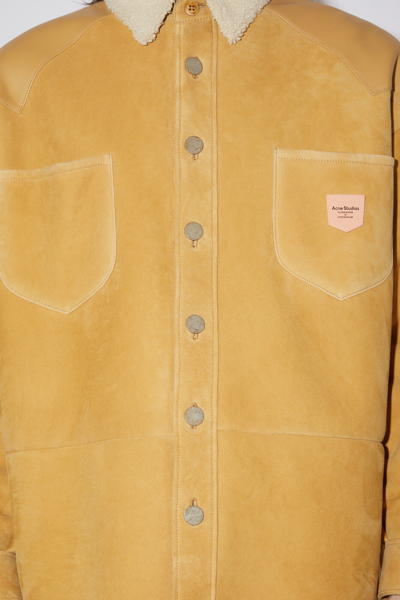 Acne Studios - Leather suede shearling overshirt - Straw yellow