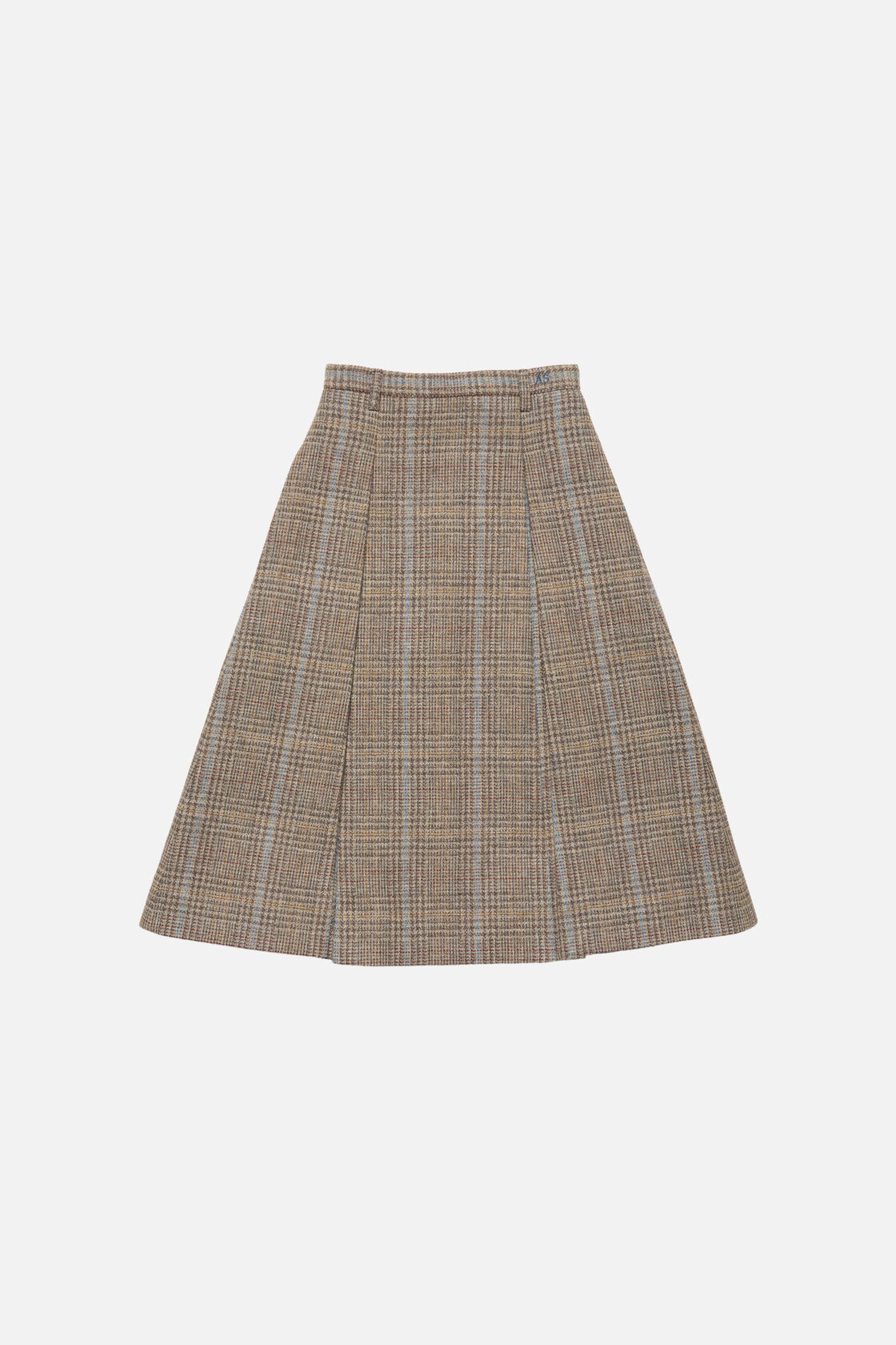 Long pleated wool skirt, Brown/blue multi, 2000x