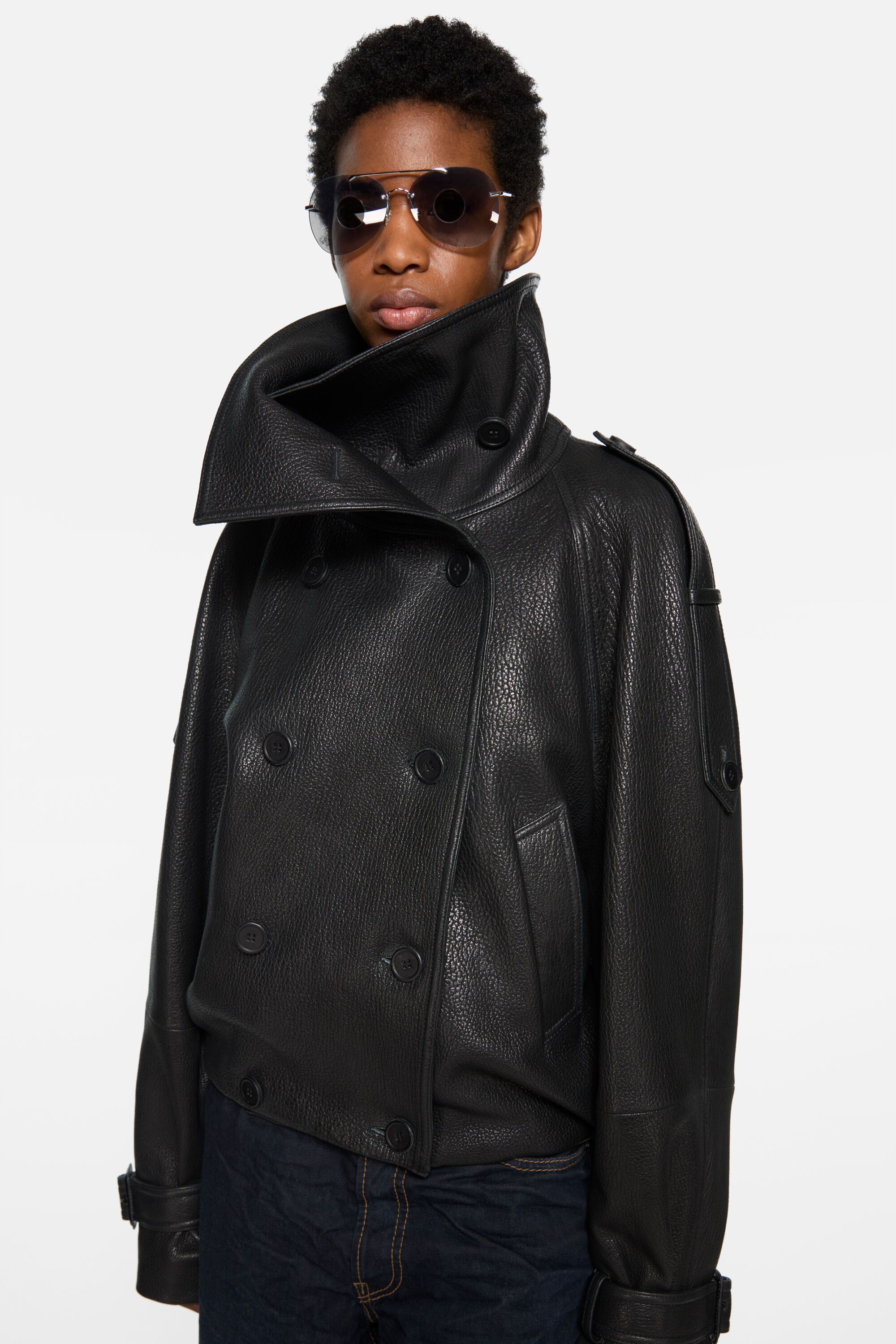 Acne Studios - クロップドレザートレンチコート - ブラック