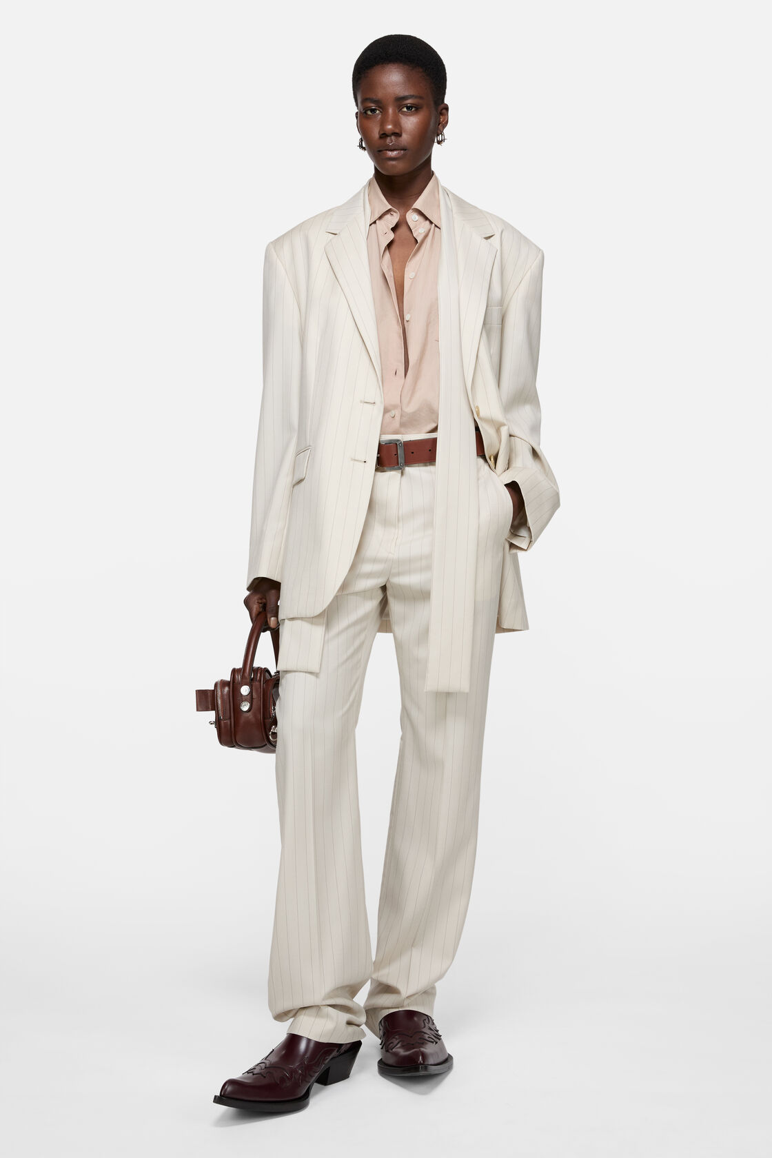 羊毛细条纹长裤, 奶油米色, 2000x