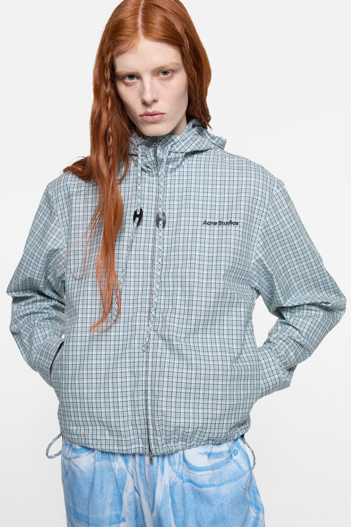 Hooded check jacket, Blue/white, 2000x