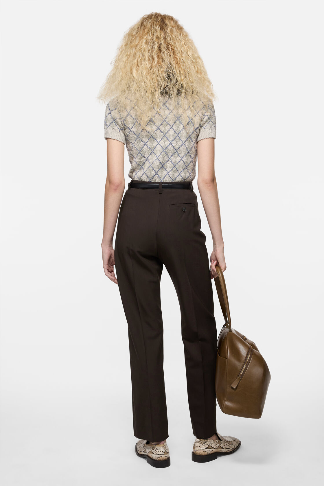 Tailored stretch twill trousers, Dark brown, 2000x