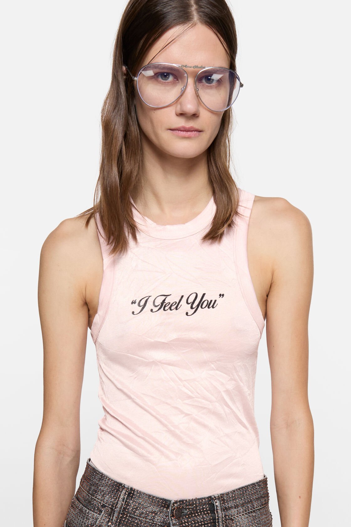 Crinkled printed tanktop, Powder pink, 2000x