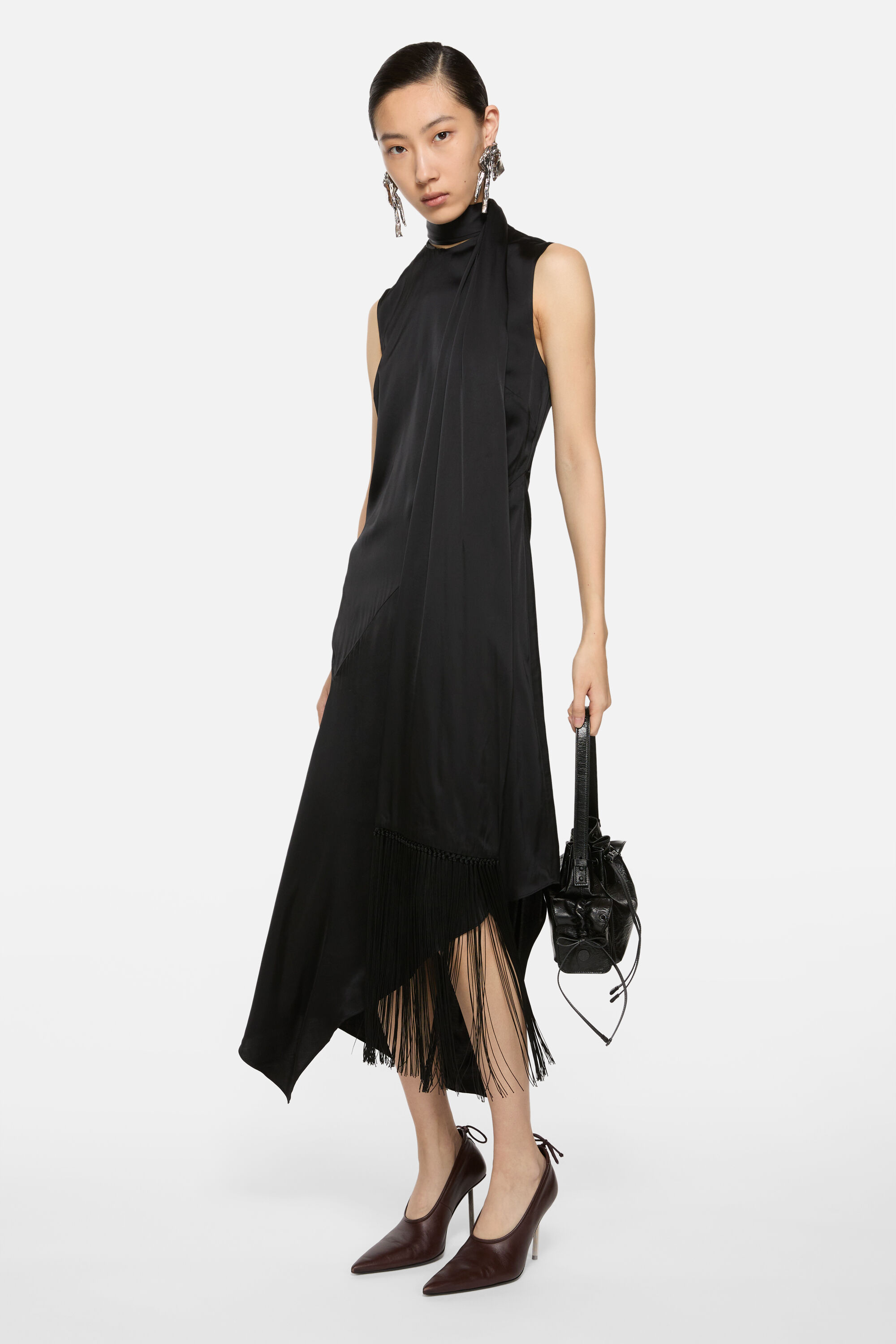 SATIN DRESS WITH SCARF