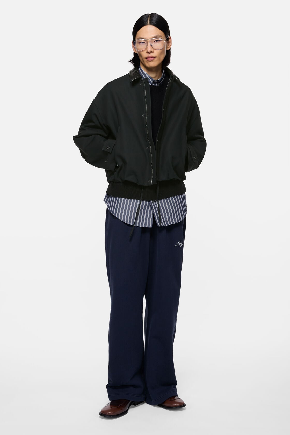Bomber with leather collar, Black, 2000x
