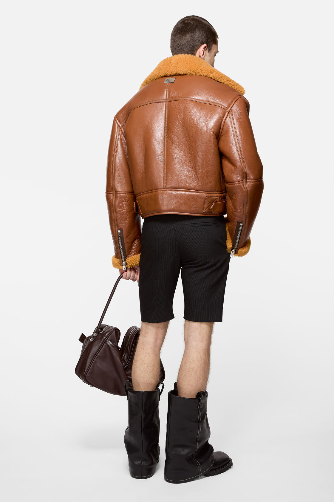 Shearling biker jacket, Rust brown, 2000x