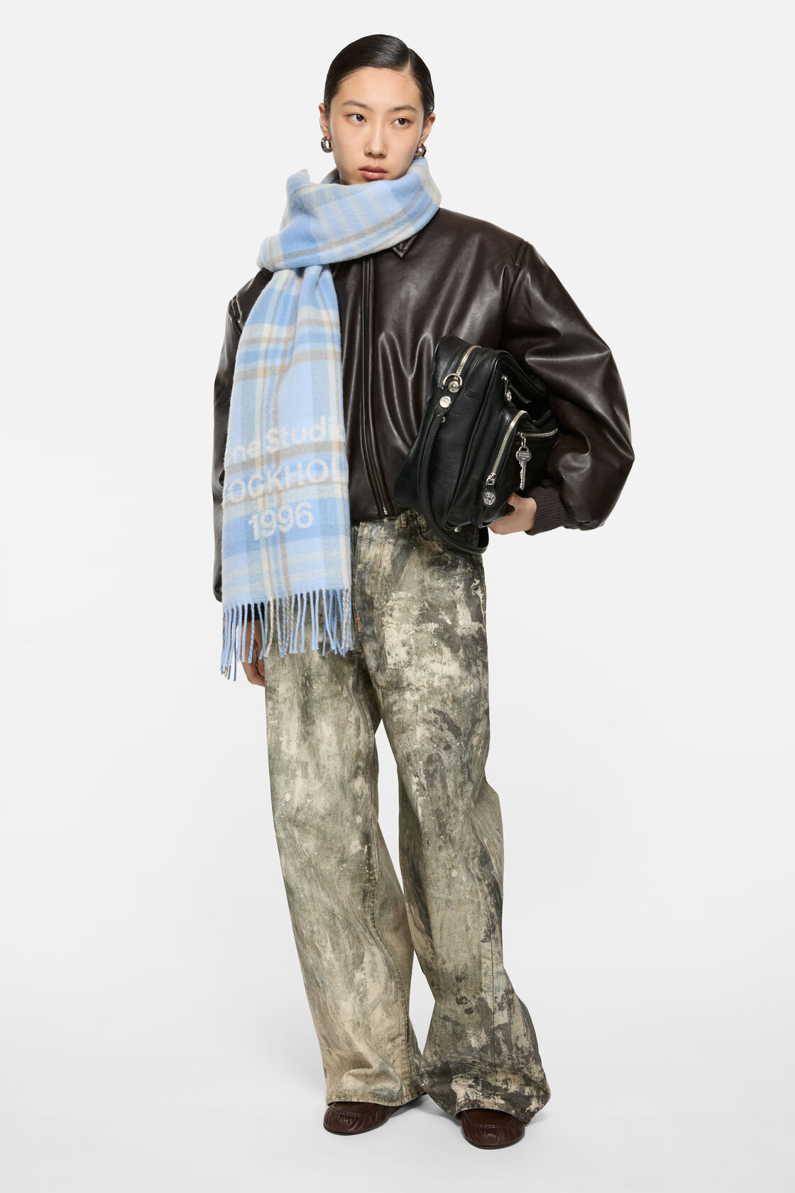 Check logo scarf - Wide, Aqua blue/beige, 2000x