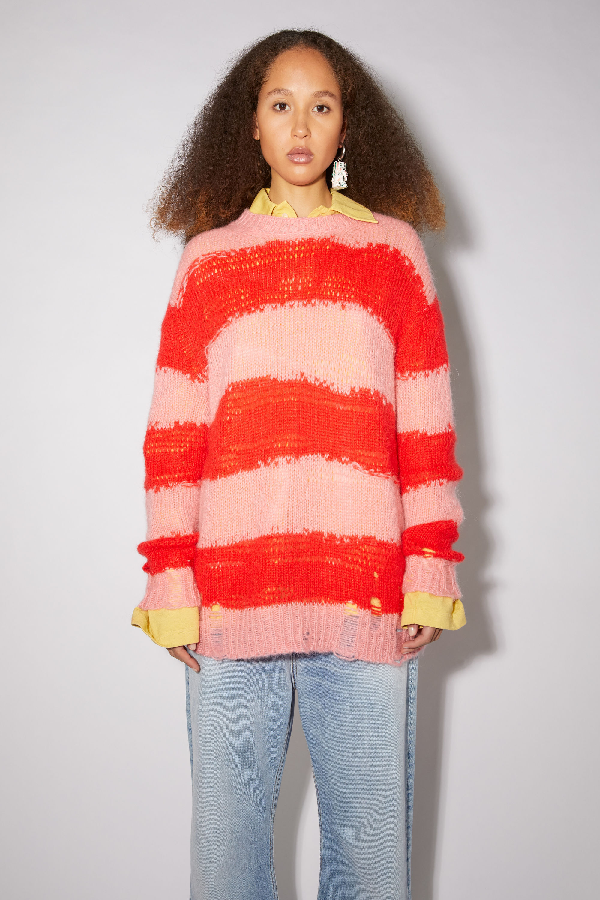 아크네 스튜디오 Acne Studios Distressed striped sweater - Pink/red