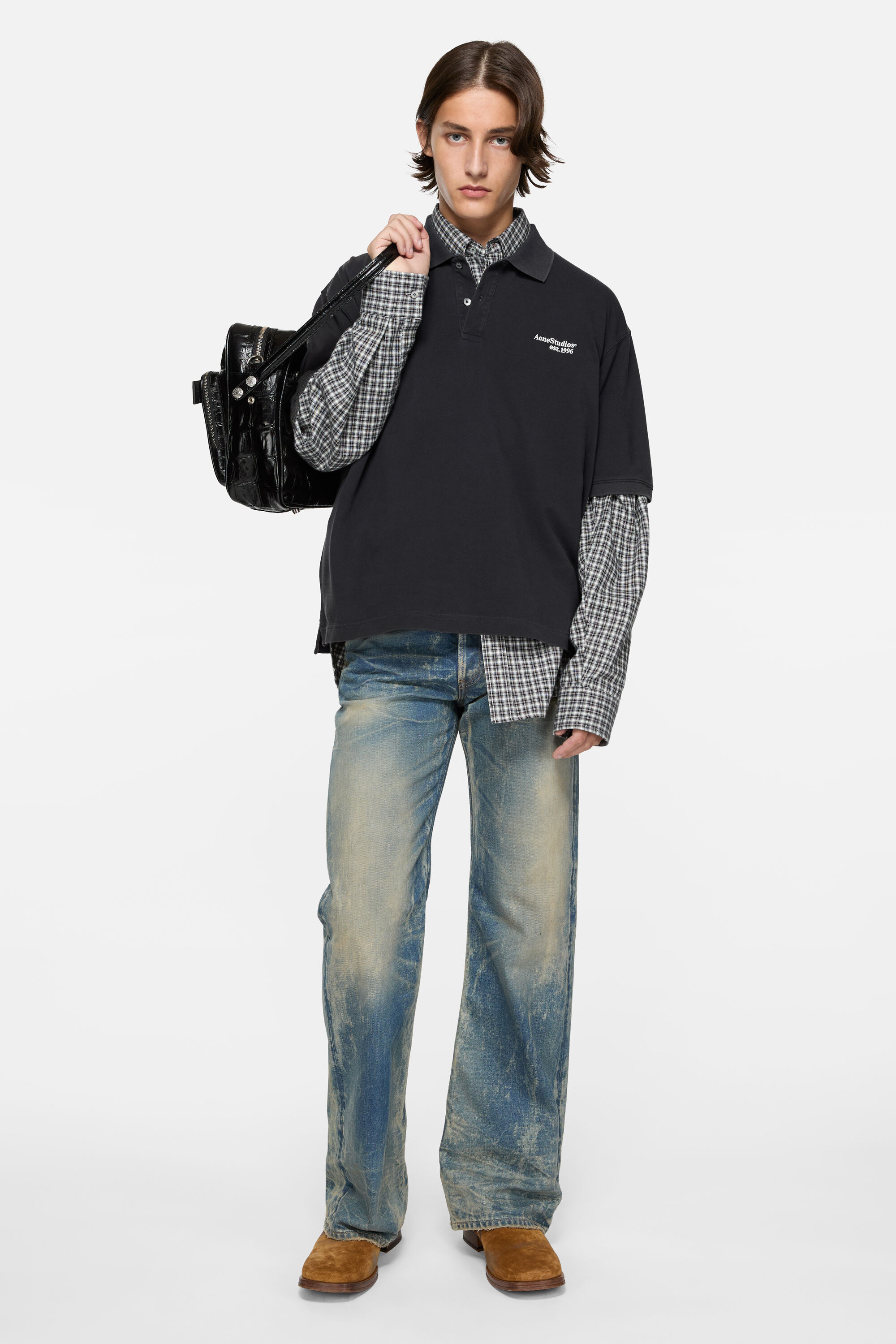 Acne Studios - ウォッシュドロゴポロシャツ - ブラック