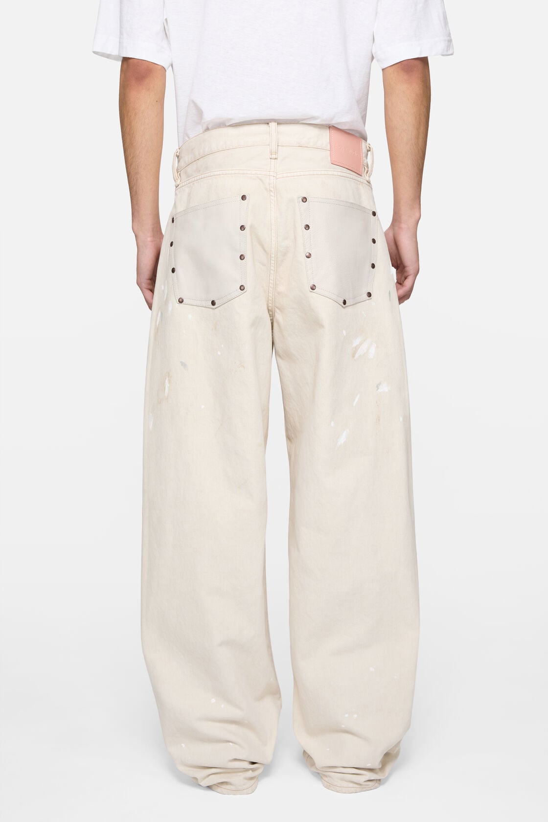 Loose fit jeans with leather pockets, White, 2000x