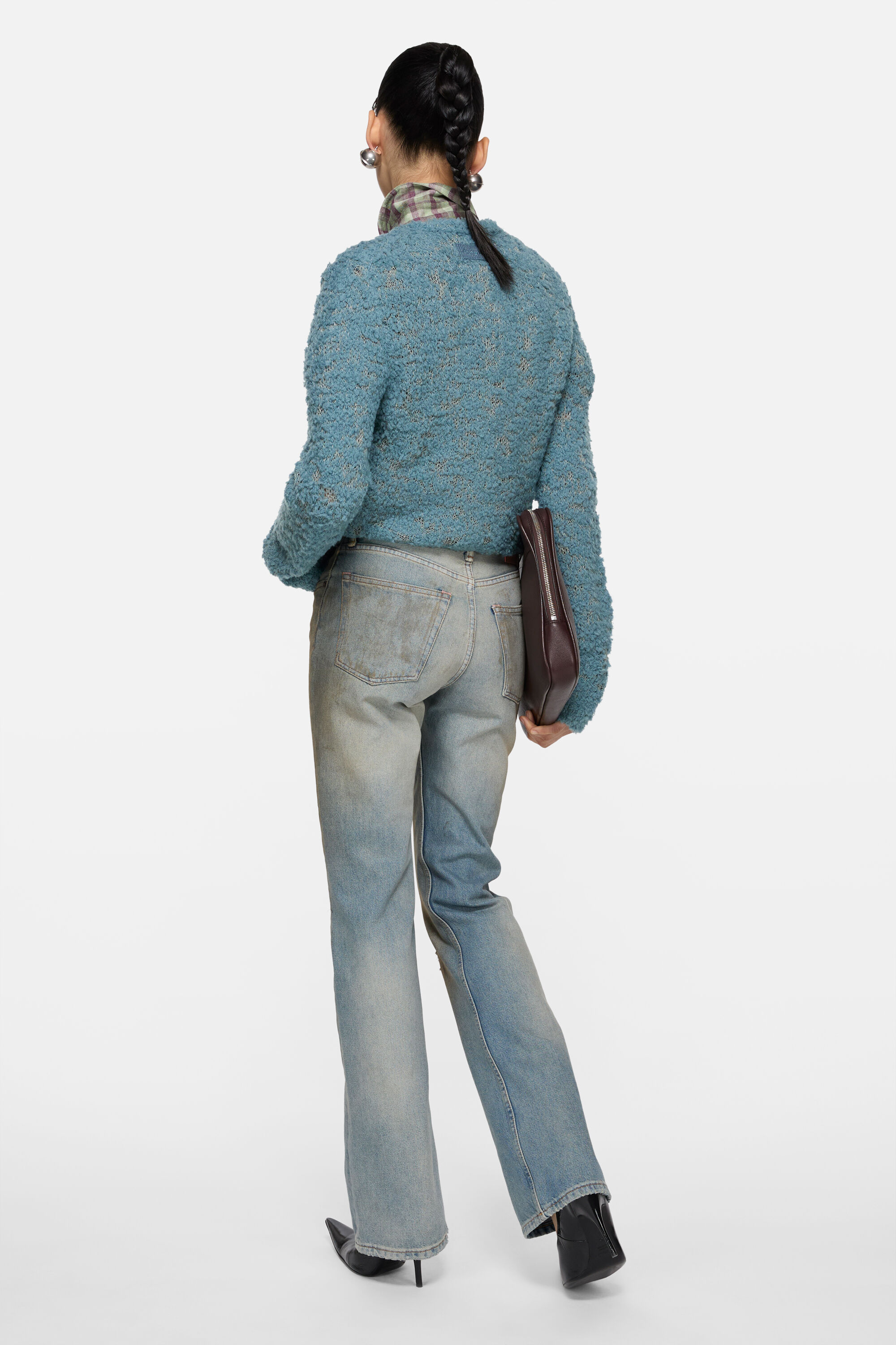 アクネスタジオ ウール100％ 長袖 ニットカーディガン XXS ブルー系 Acne Studios レディース アクネスタジオ ウール100％ 長袖 ニットカーディガン XXS ブルー系