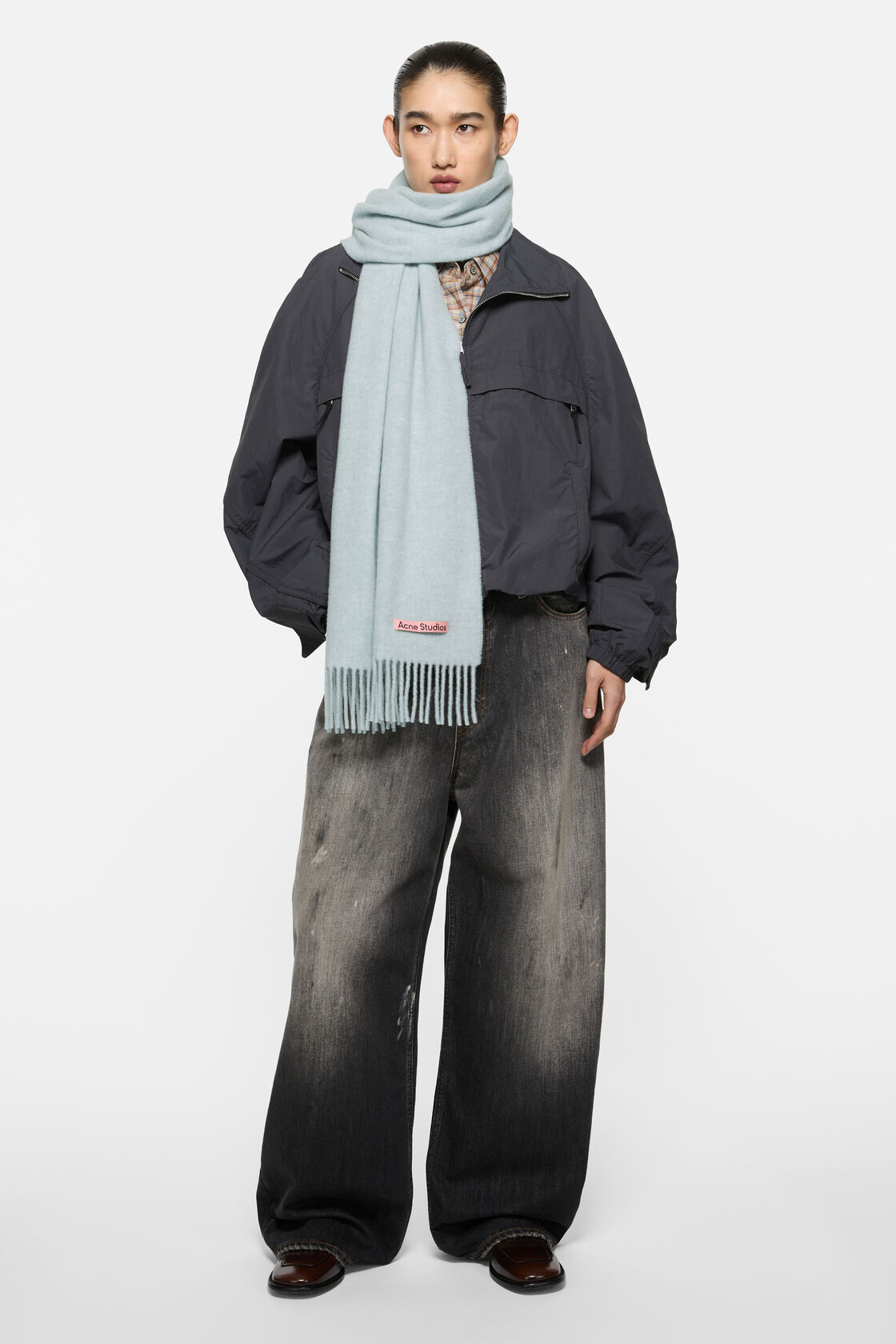 Fringe wool scarf &ndash; Narrow, Ice Blue Melange, 2000x