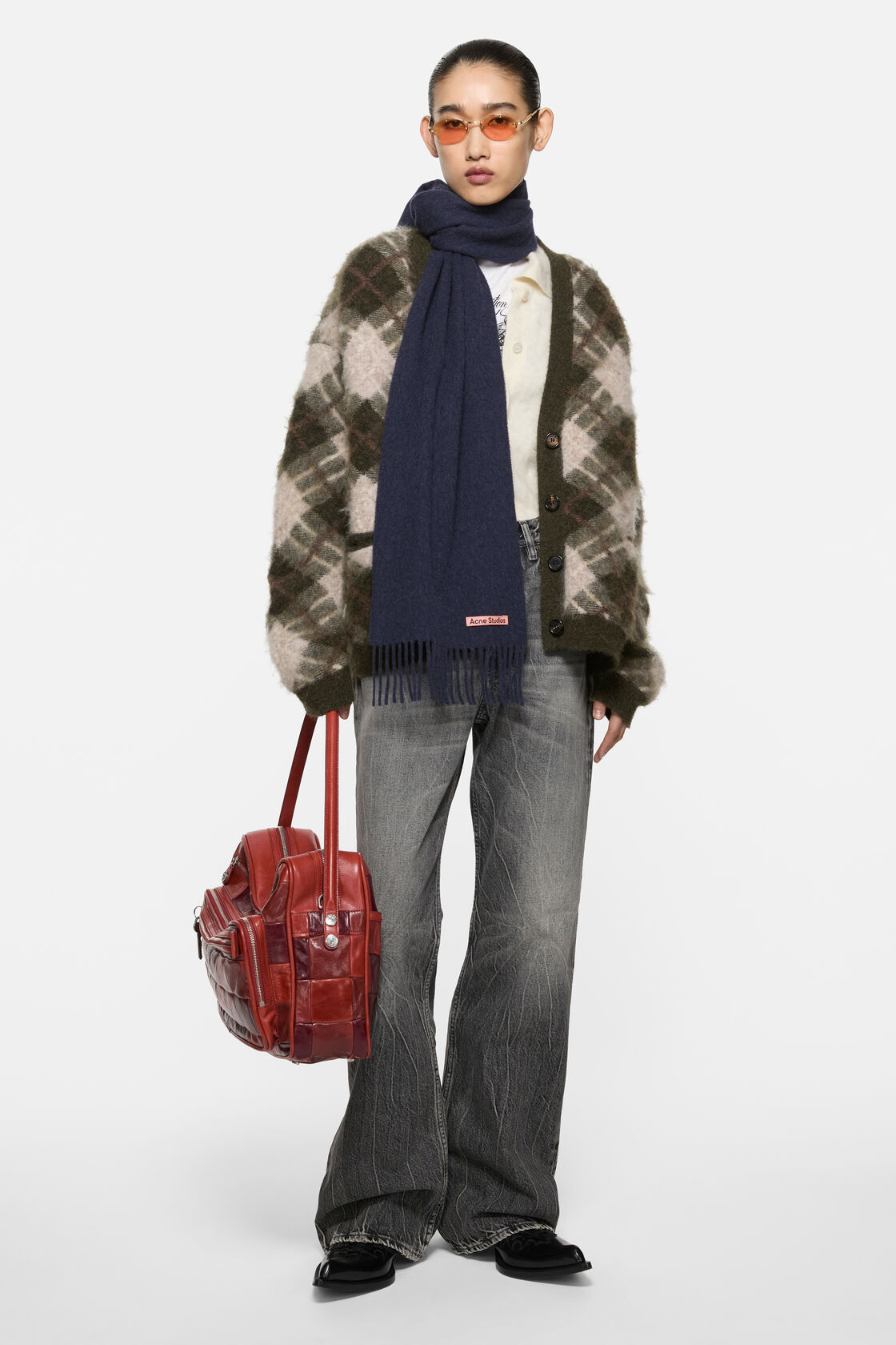 Fringe wool scarf - skinny, Dark Navy Melange, 2000x