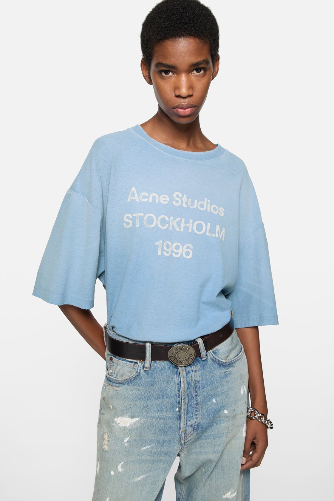 ウォッシュ加工ロゴTシャツ, コーンフラワーブルー, 2000x