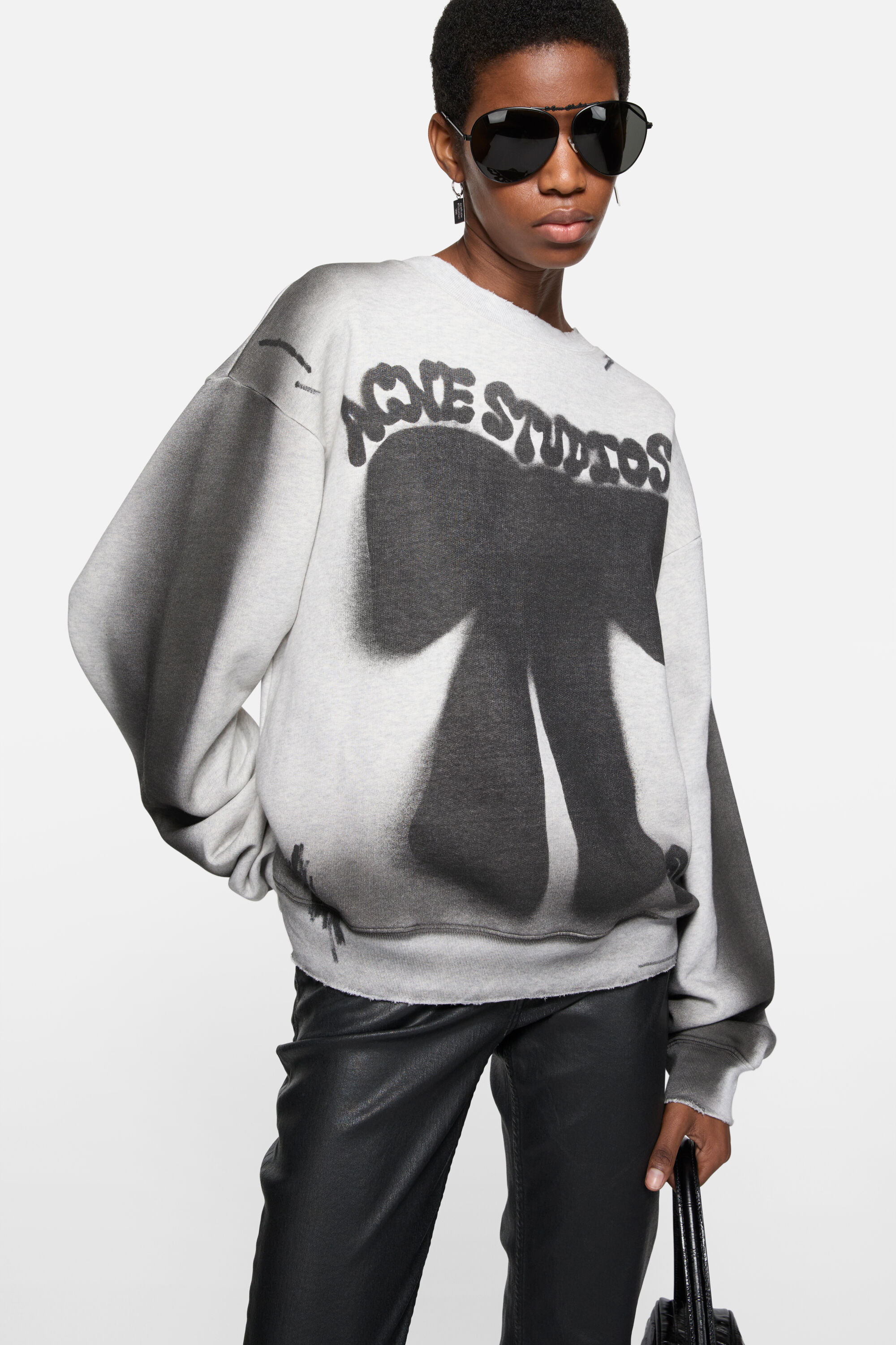 Acne Studios - フリースロゴスウェット - ペールグレーメランジ