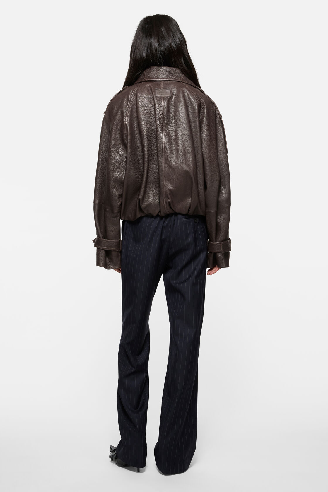 Cropped leather trench coat, Dark brown, 2000x