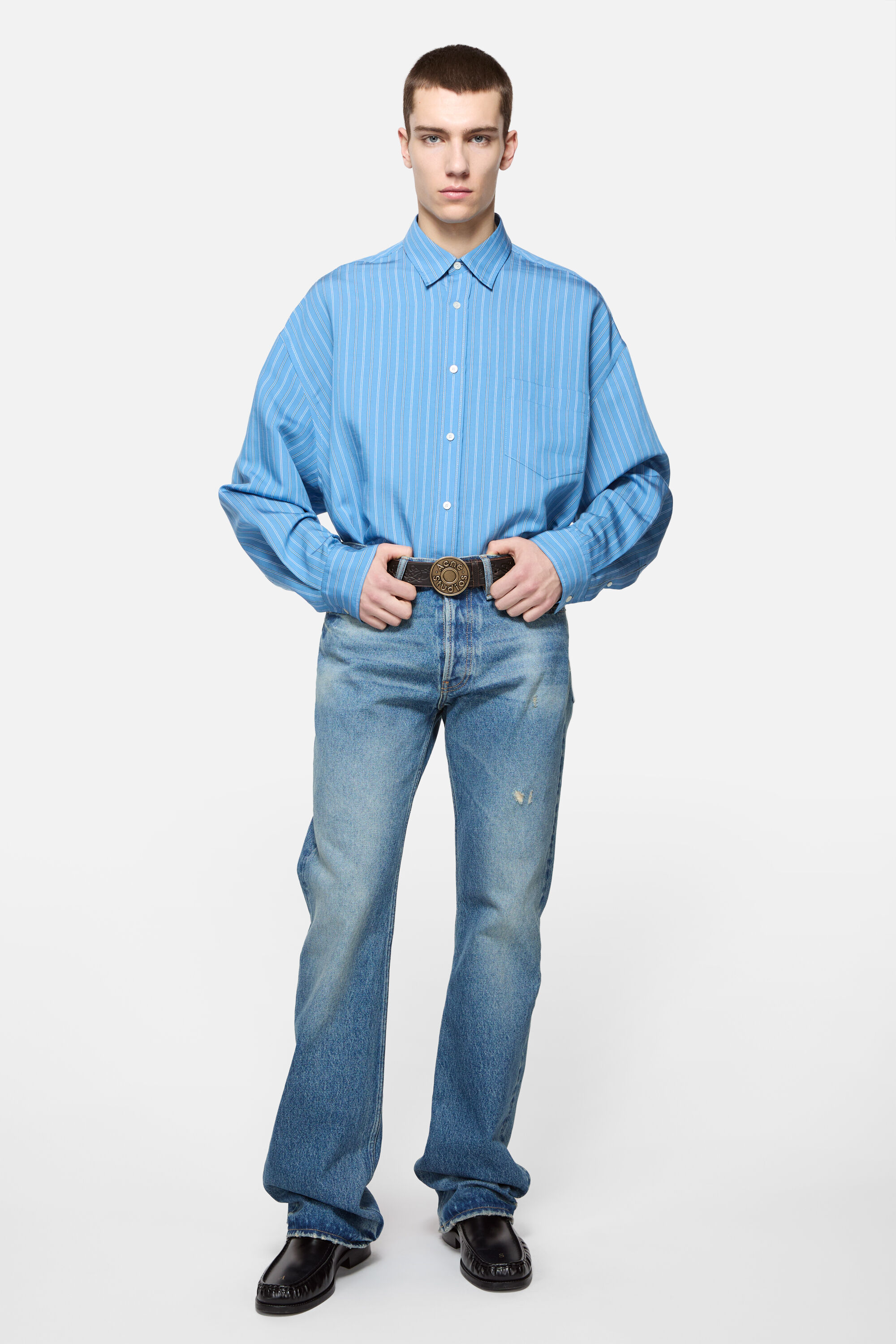 Acne Studios - Leather logo buckle belt - Black/camel