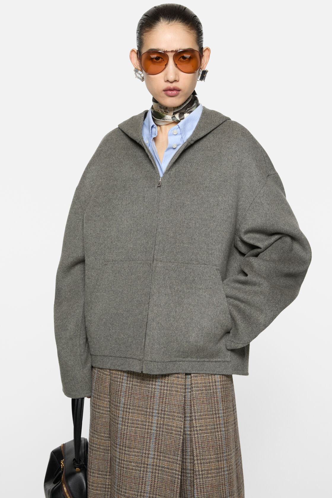 Cashmere jacket with hood, Vintage grey melange, 2000x