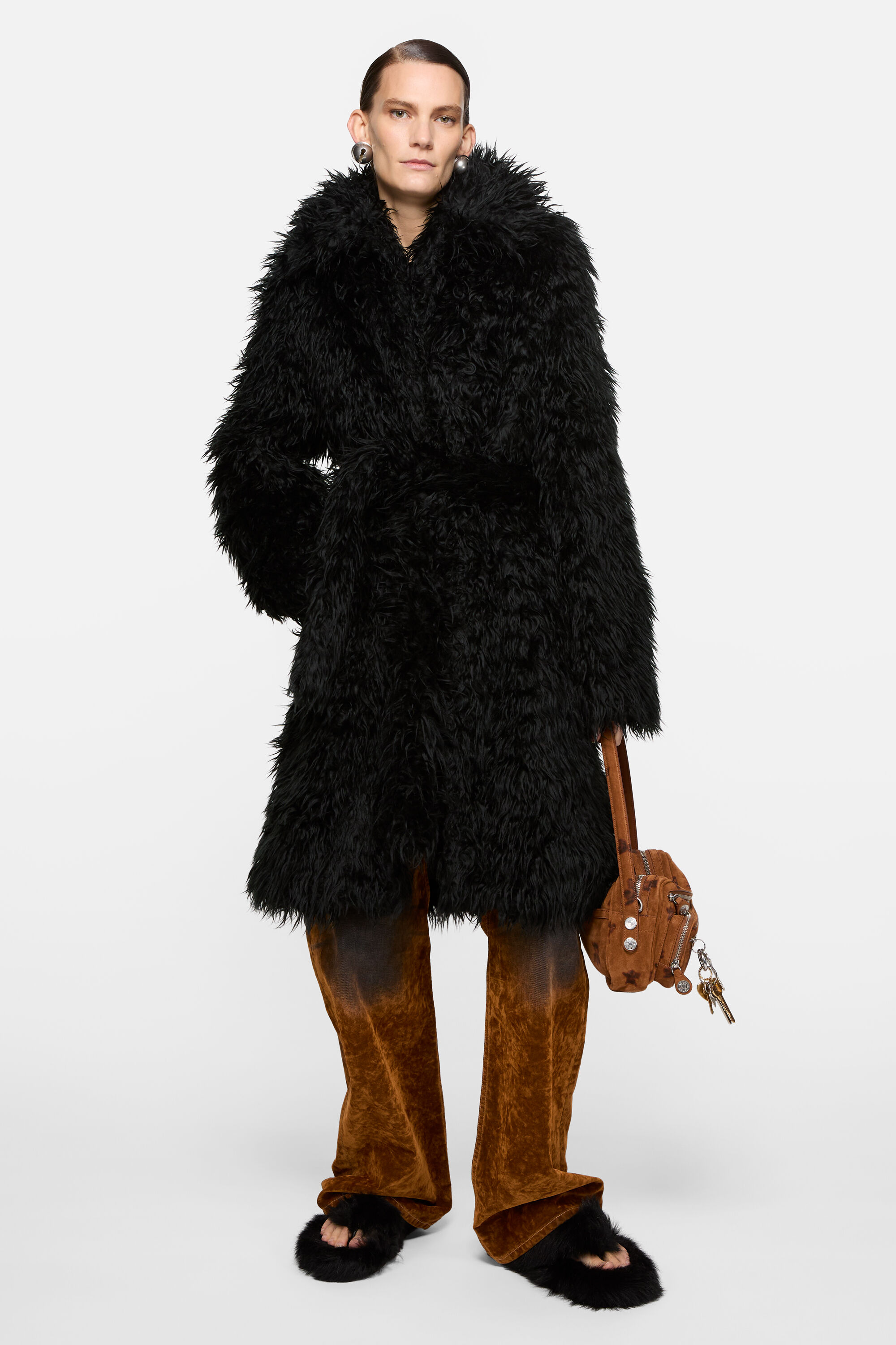 Acne Studios - フェイクファーベルト付きコート - ブラック