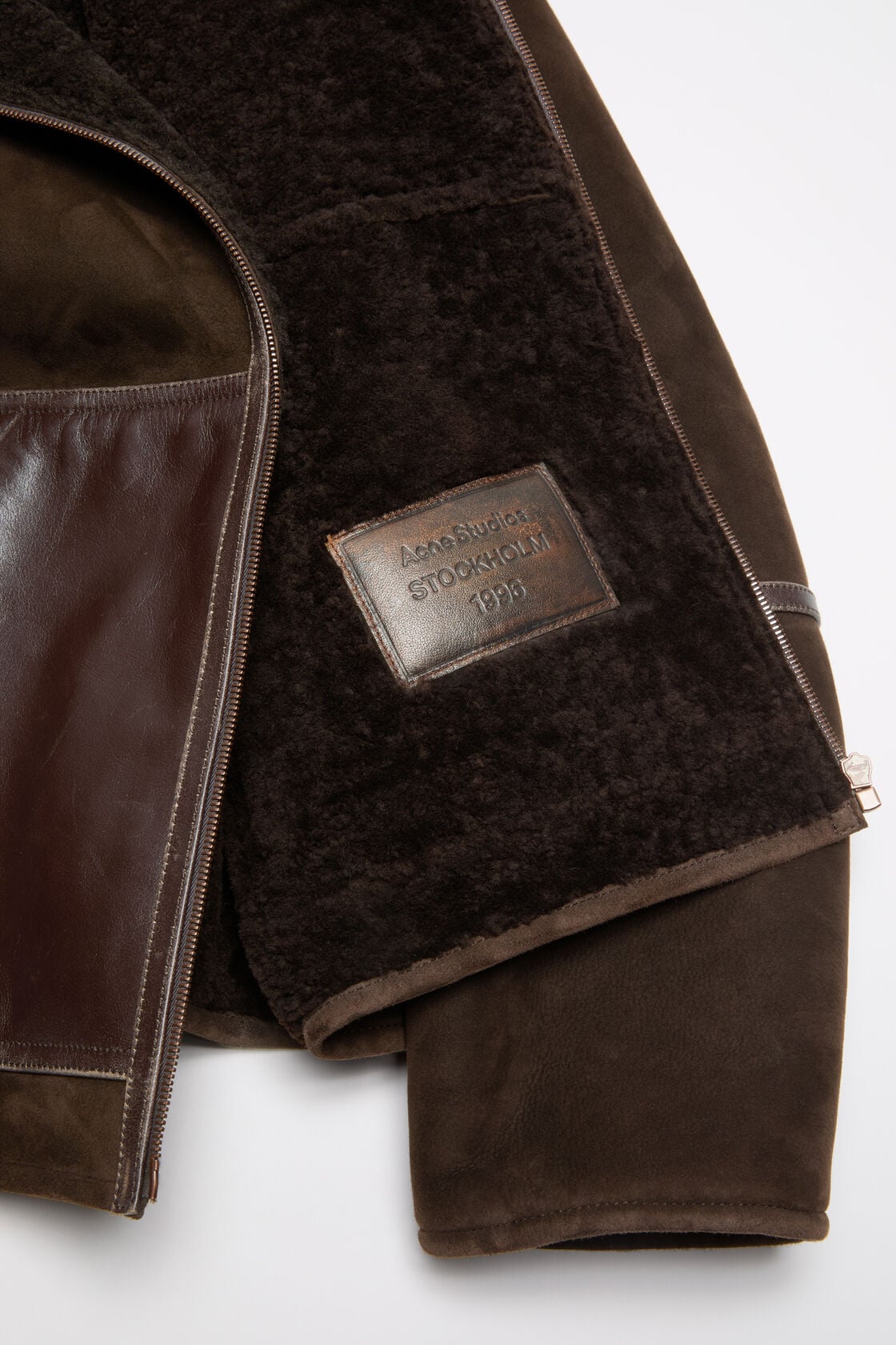 Shearling jacket with hood, Dark brown, 2000x