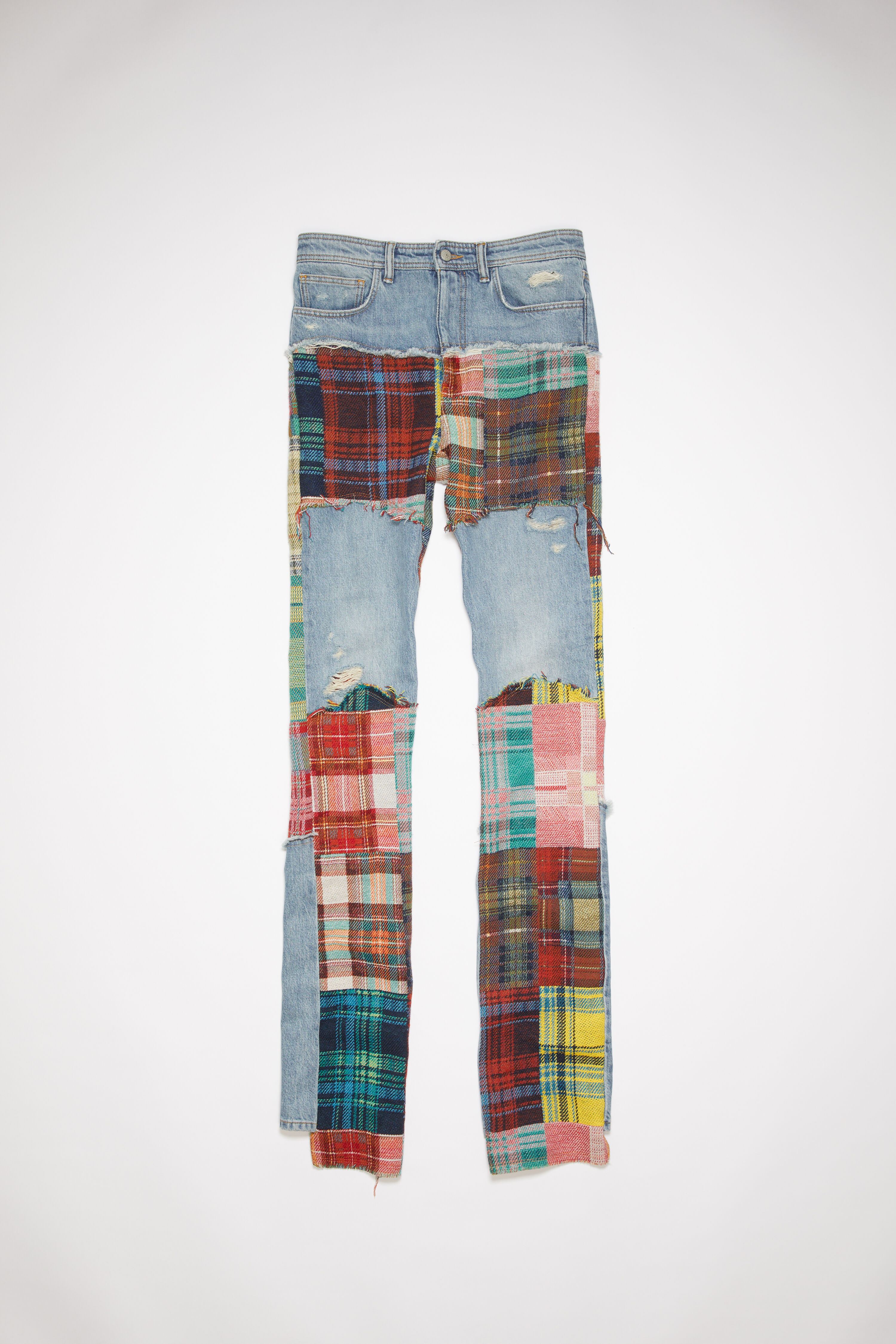 Acne Studios - Denim tartan patchwork jeans - Mid Blue