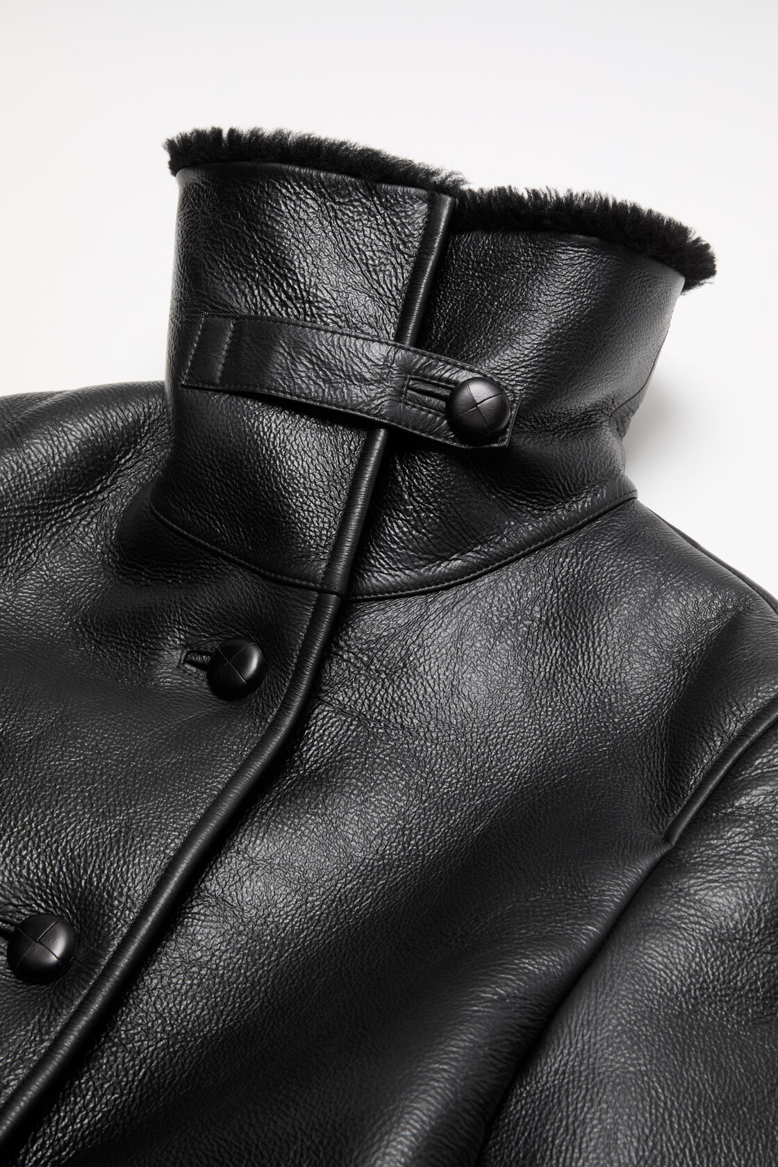 Leather Shearling Duffle Coat, Black, 2000x