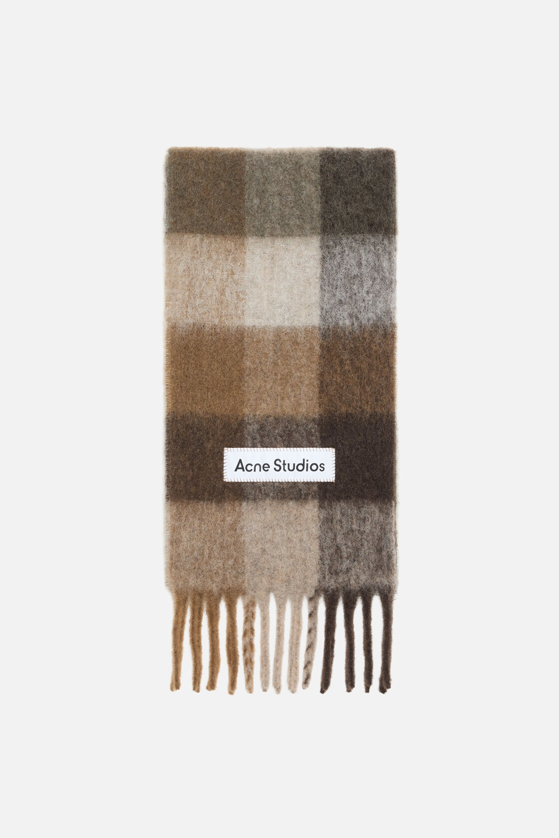 チェックフリンジスカーフ, ダークブラウン / ホワイト / ブラウン, 2000x