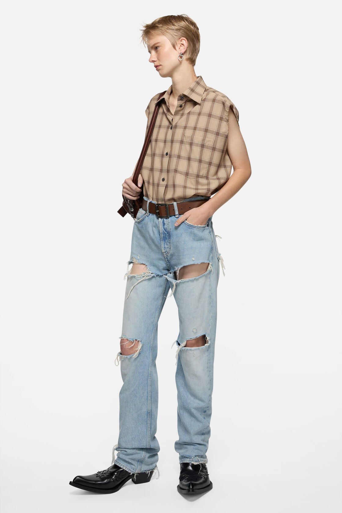 Check button-up vest, Beige Multi, 2000x