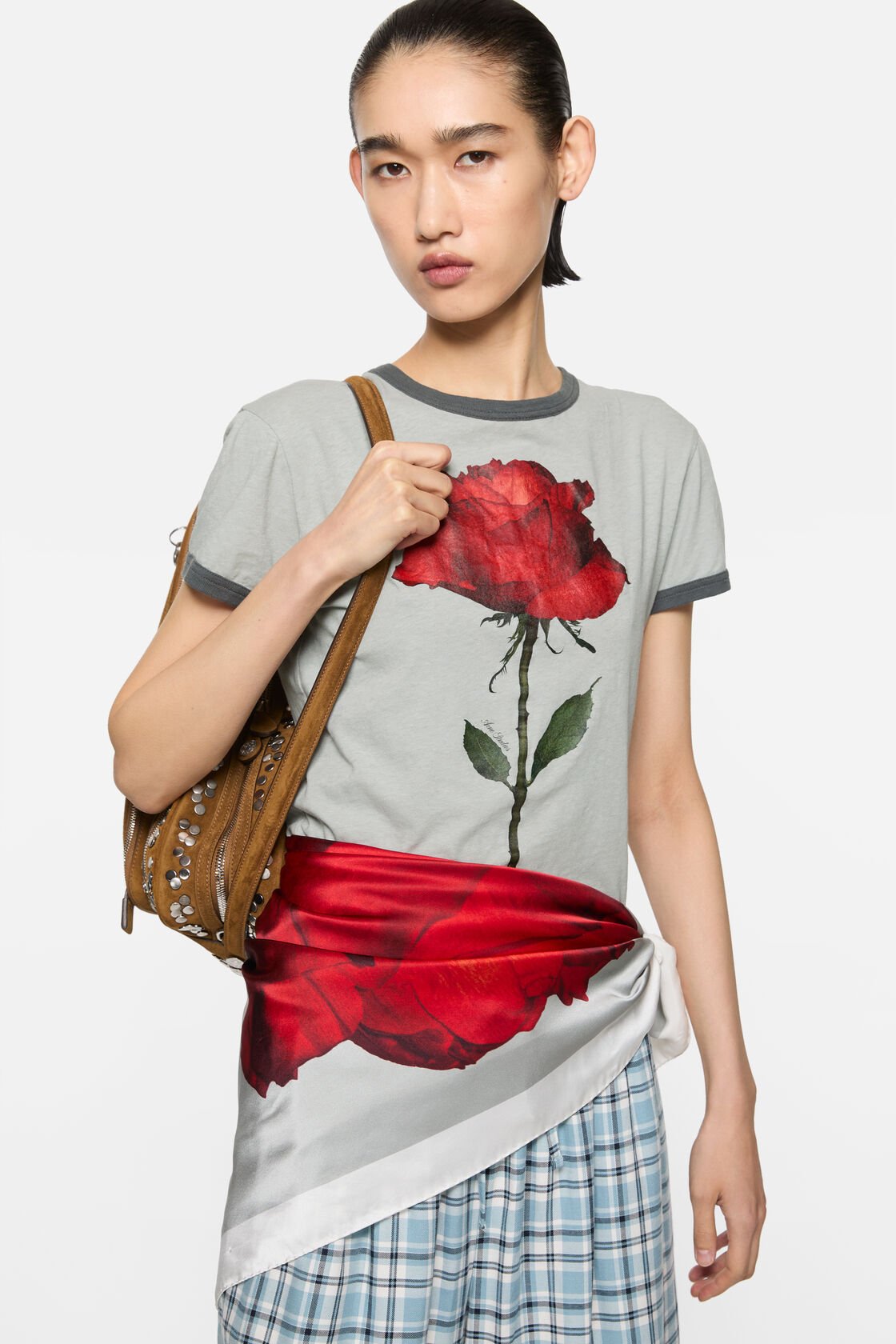 Graphic rose t-shirt, Grey/red, 2000x
