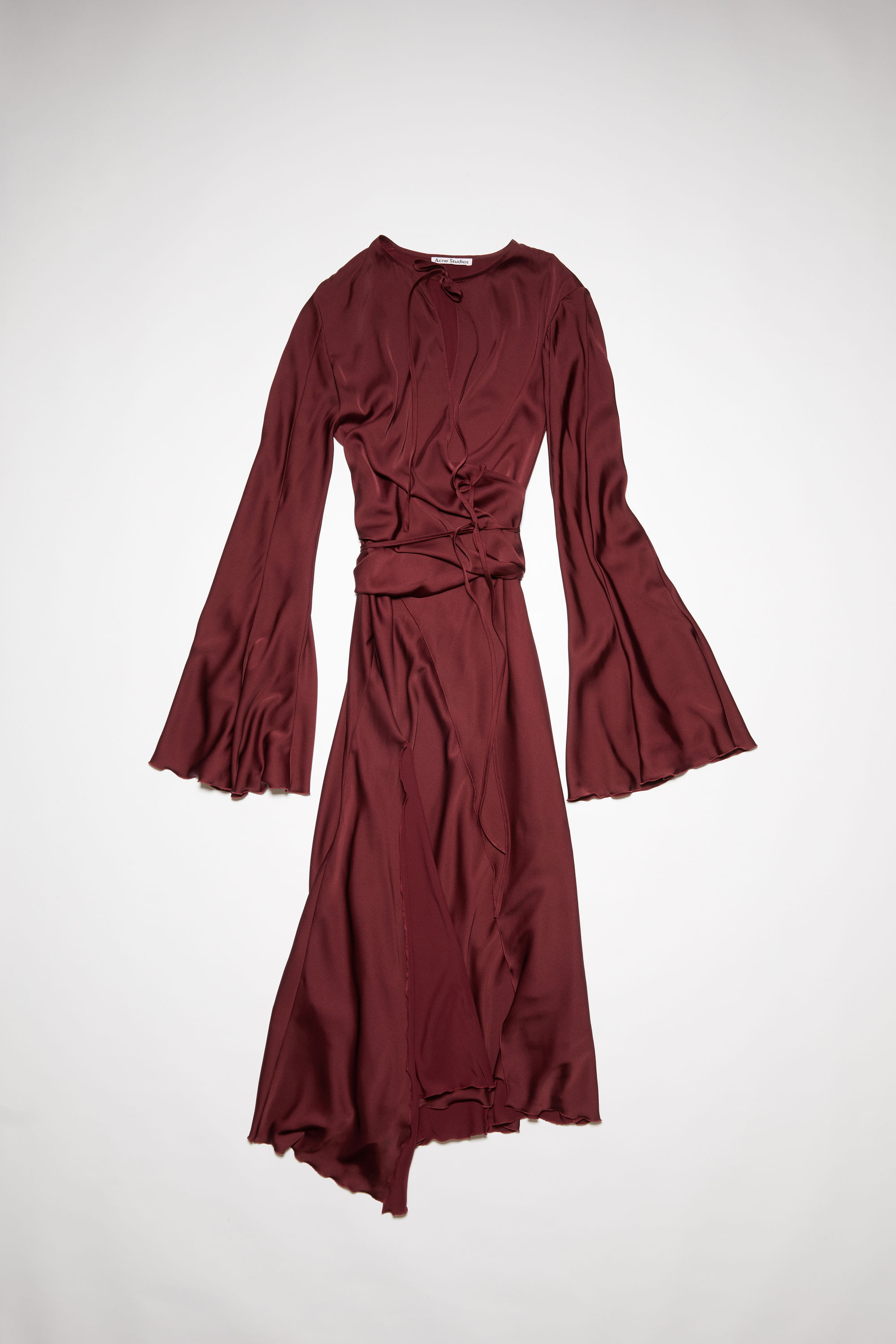 Satin long sleeve dress - Wine red