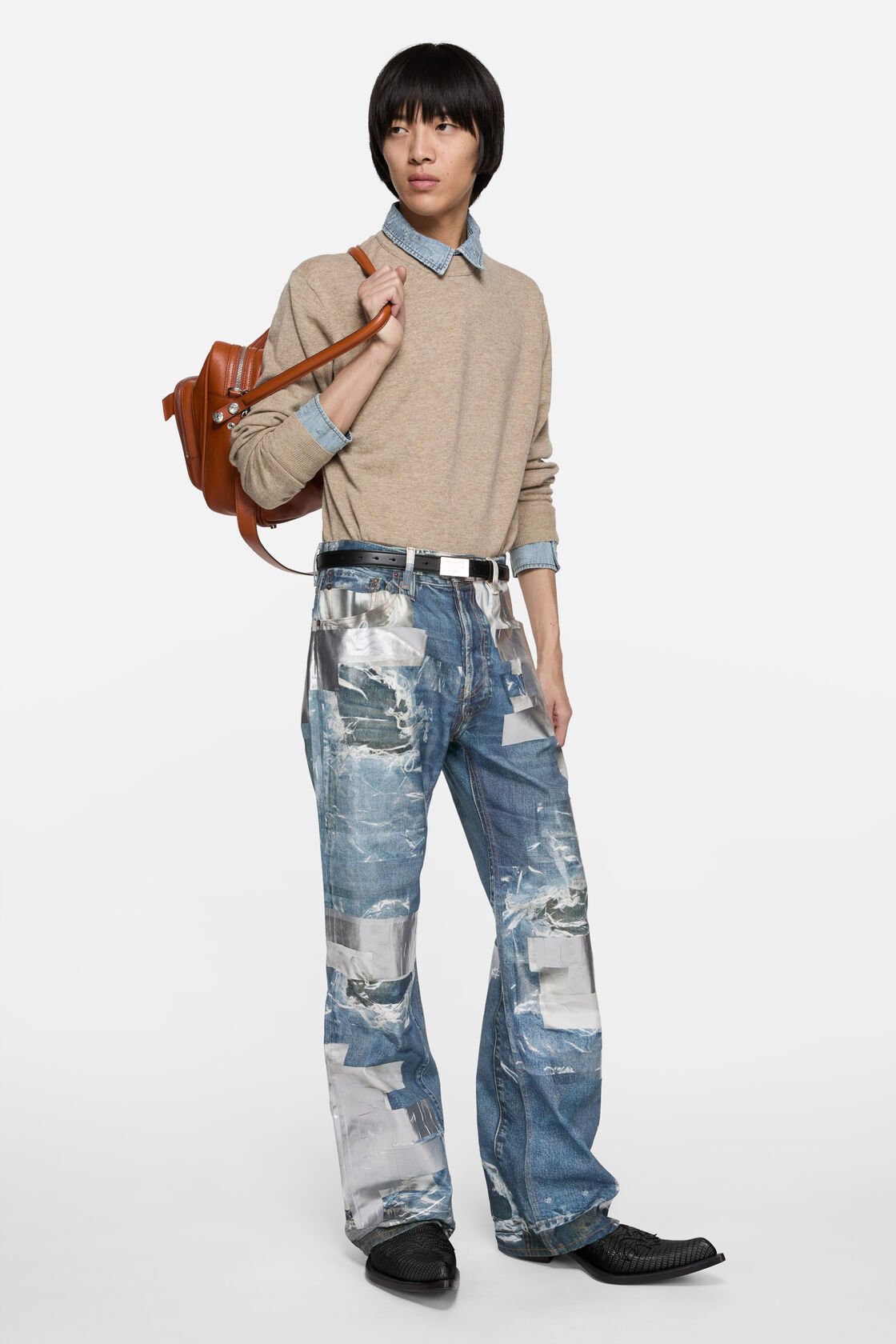 Printed jeans - Regular fit, Mid blue, 2000x