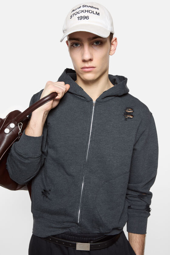 Hooded zipper sweater, Black melange, 2000x