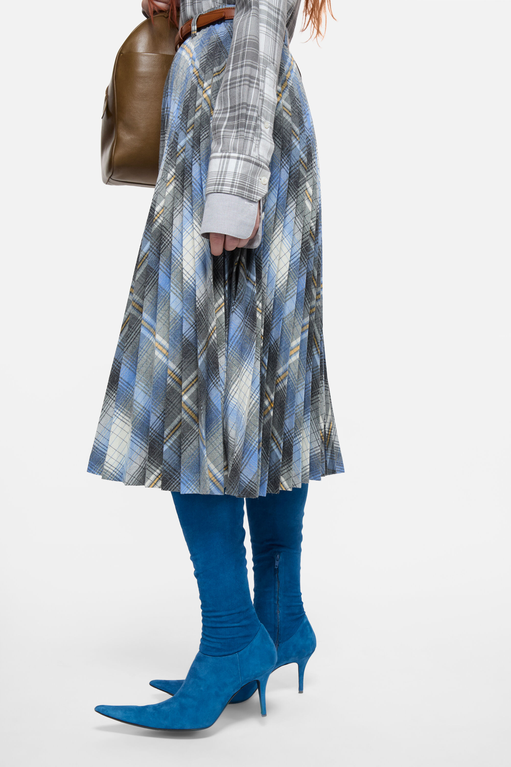 Acne Studios プリーツスカート チェック柄 Acne Studios - チェックプリーツウールミディスカート - デニムブルー