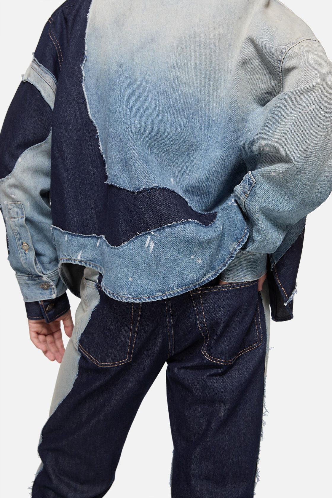 Patchwork Denim Shirt, Indigo/blue, 2000x