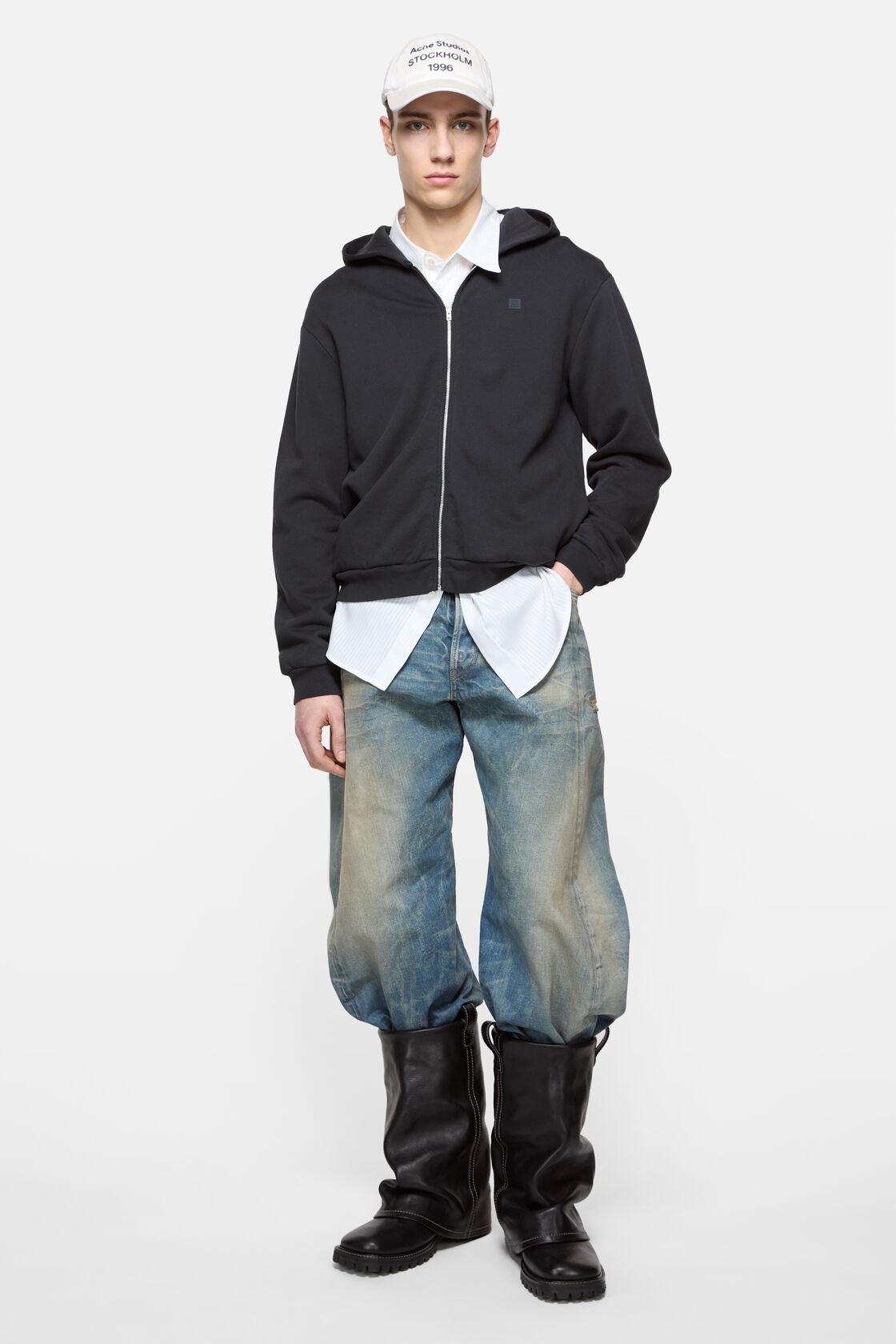 Hooded zipper sweater, Black, 2000x