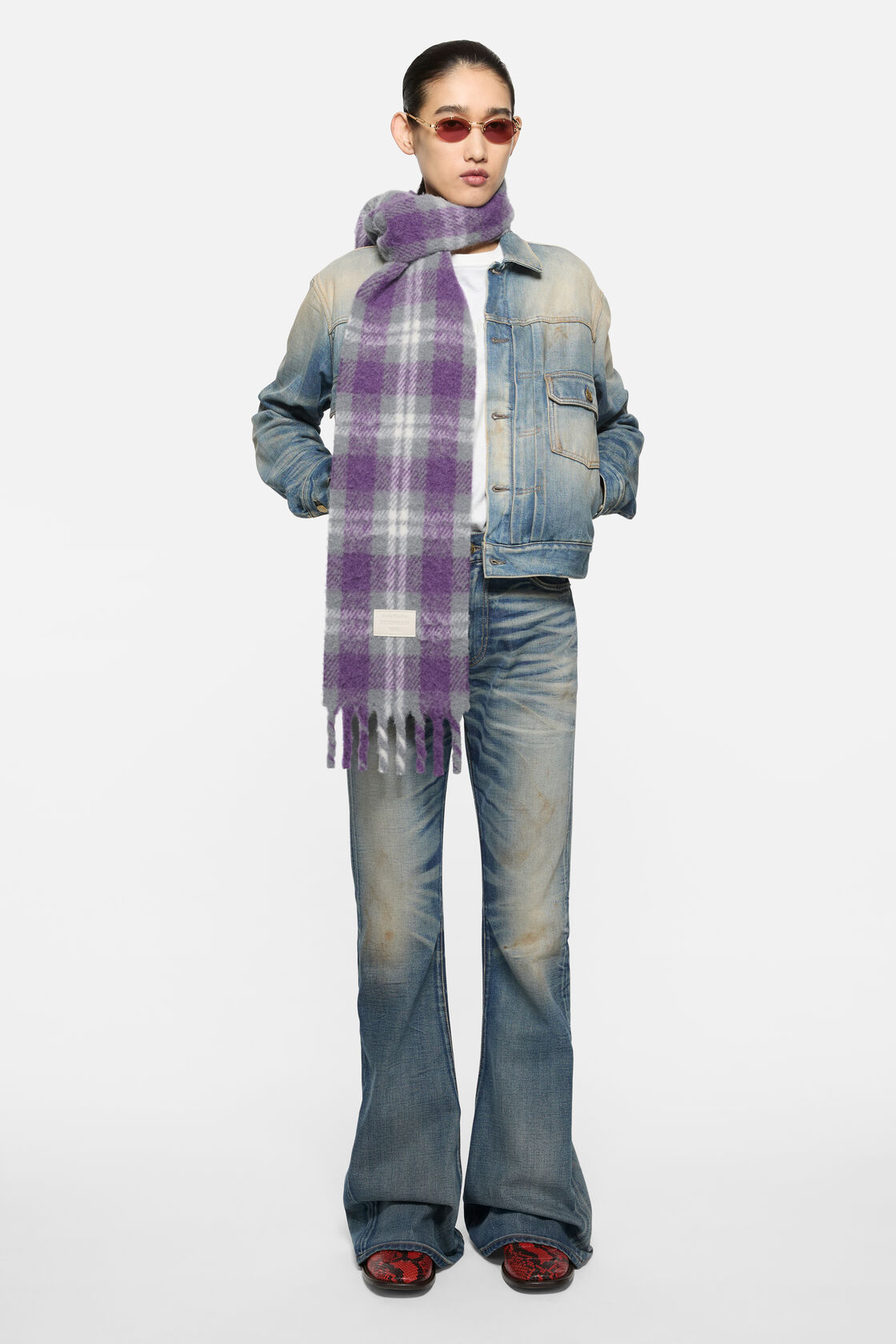 Fringed alpaca-wool scarf, Grey/purple, 2000x