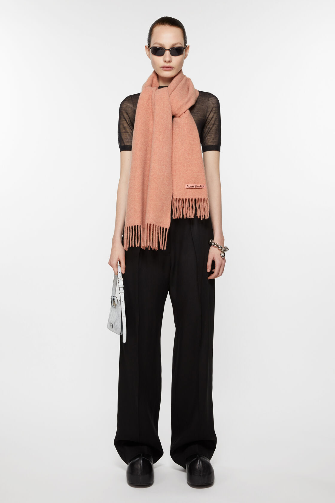 Fringe wool scarf - Narrow, Rose Melange, 2000x