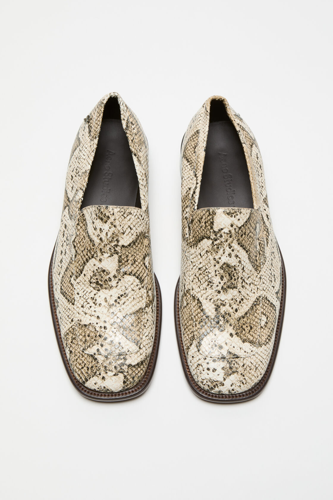 Snake‑print leather loafers, Beige, 2000x