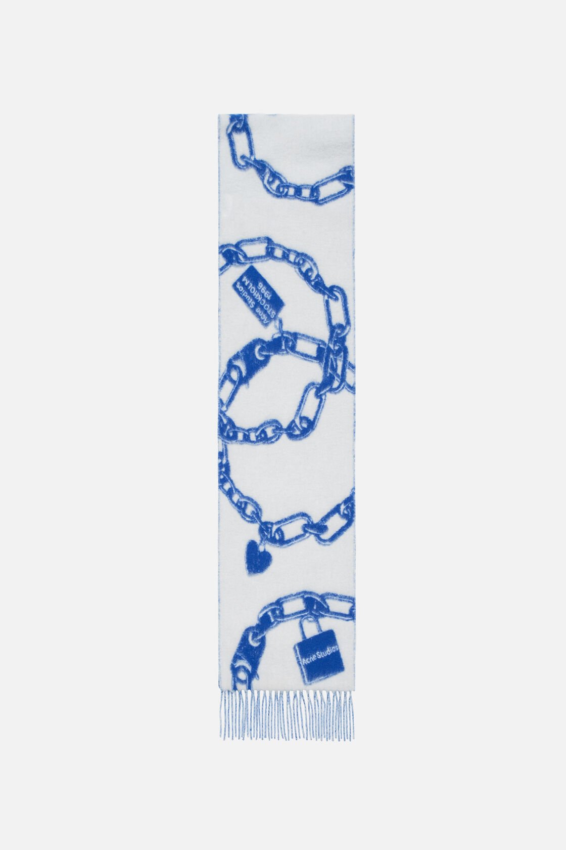 Fringed wool scarf, White/blue, 2000x