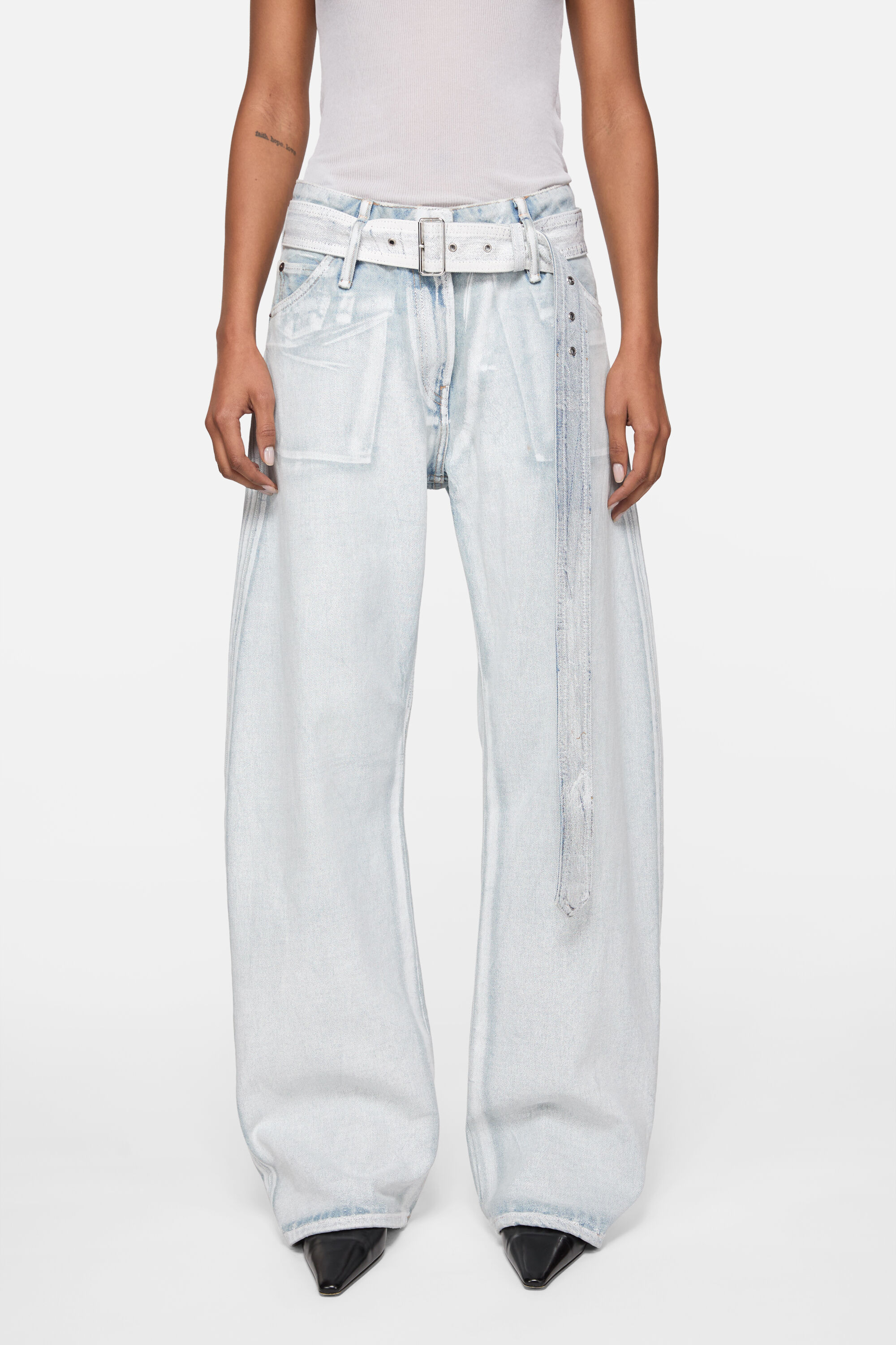 Acne Studios - Denim trousers with belt - Blue/white