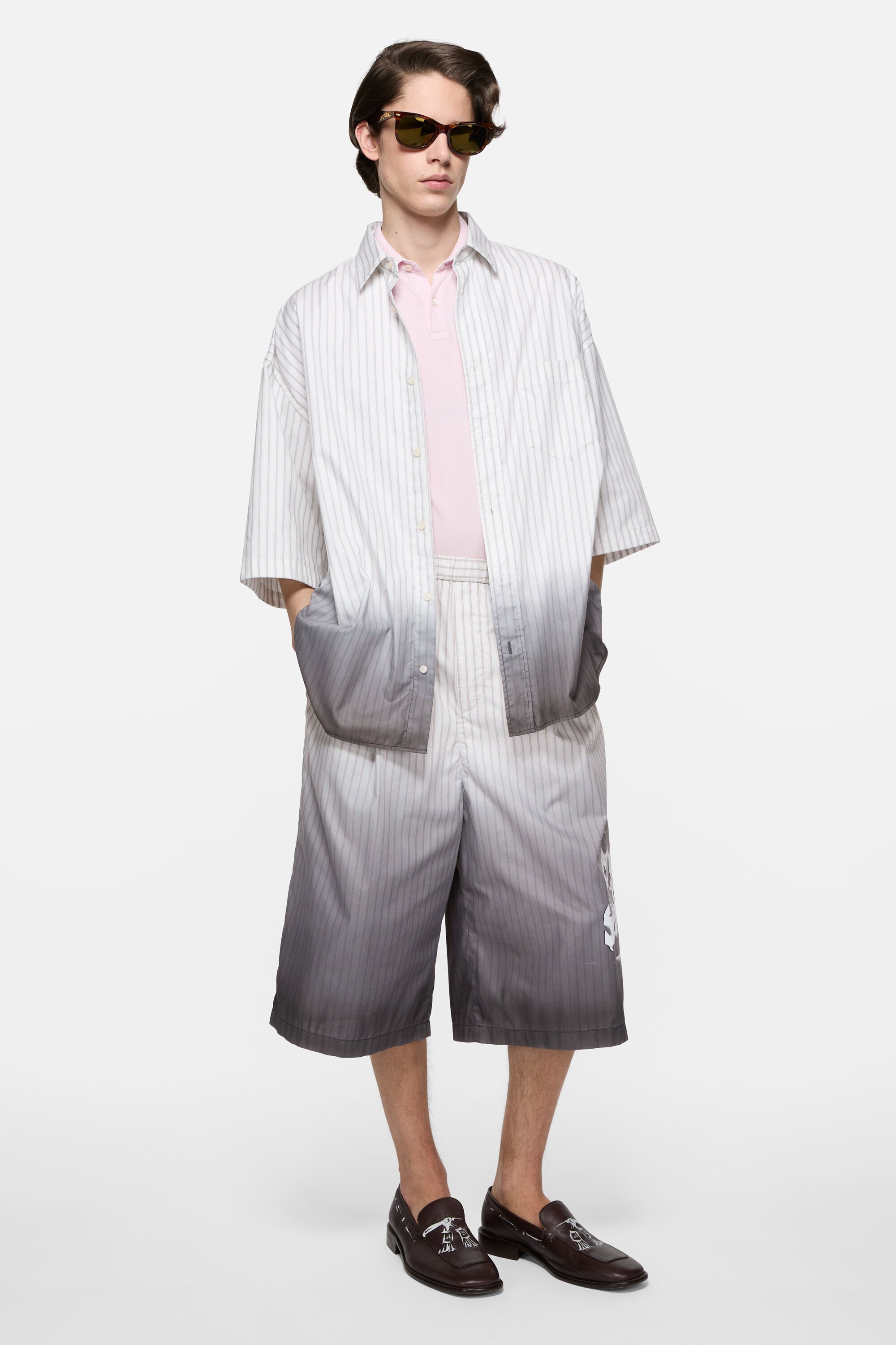 Acne Studios - ディップダイボタンアップシャツ - ホワイト/ブラウン
