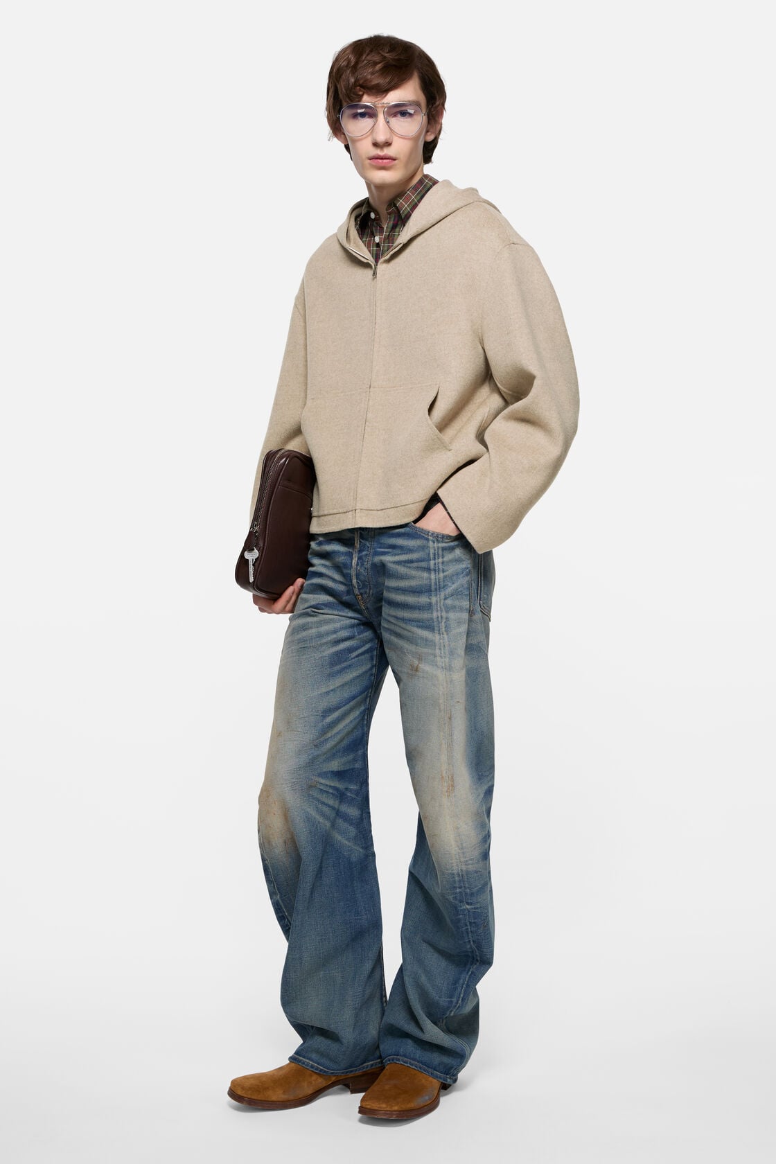 Cashmere jacket with hood, Oatmeal melange, 2000x