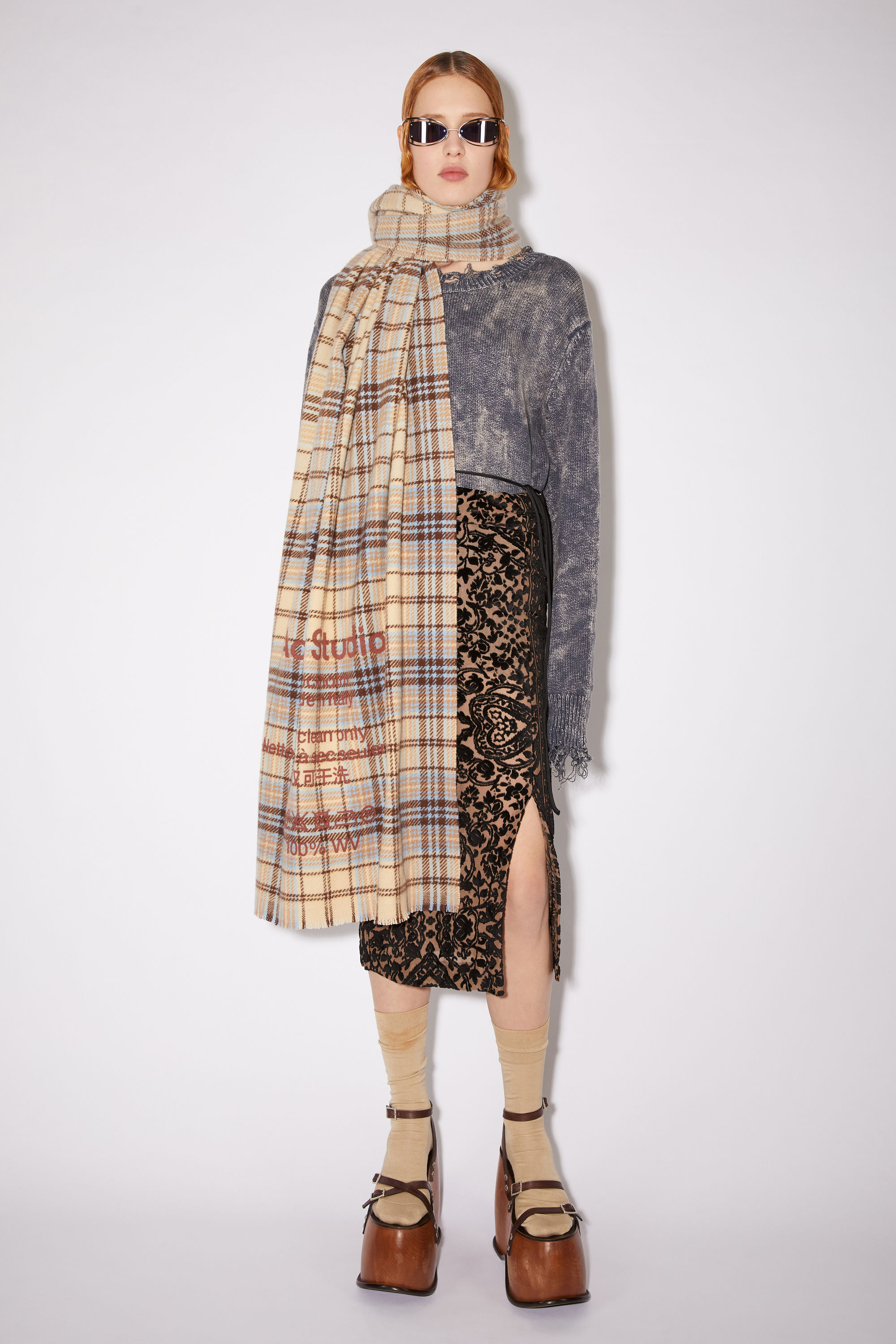 新品 《ACNE STUDIOS》 アクネ チェック ウールスカーフ ベージュ