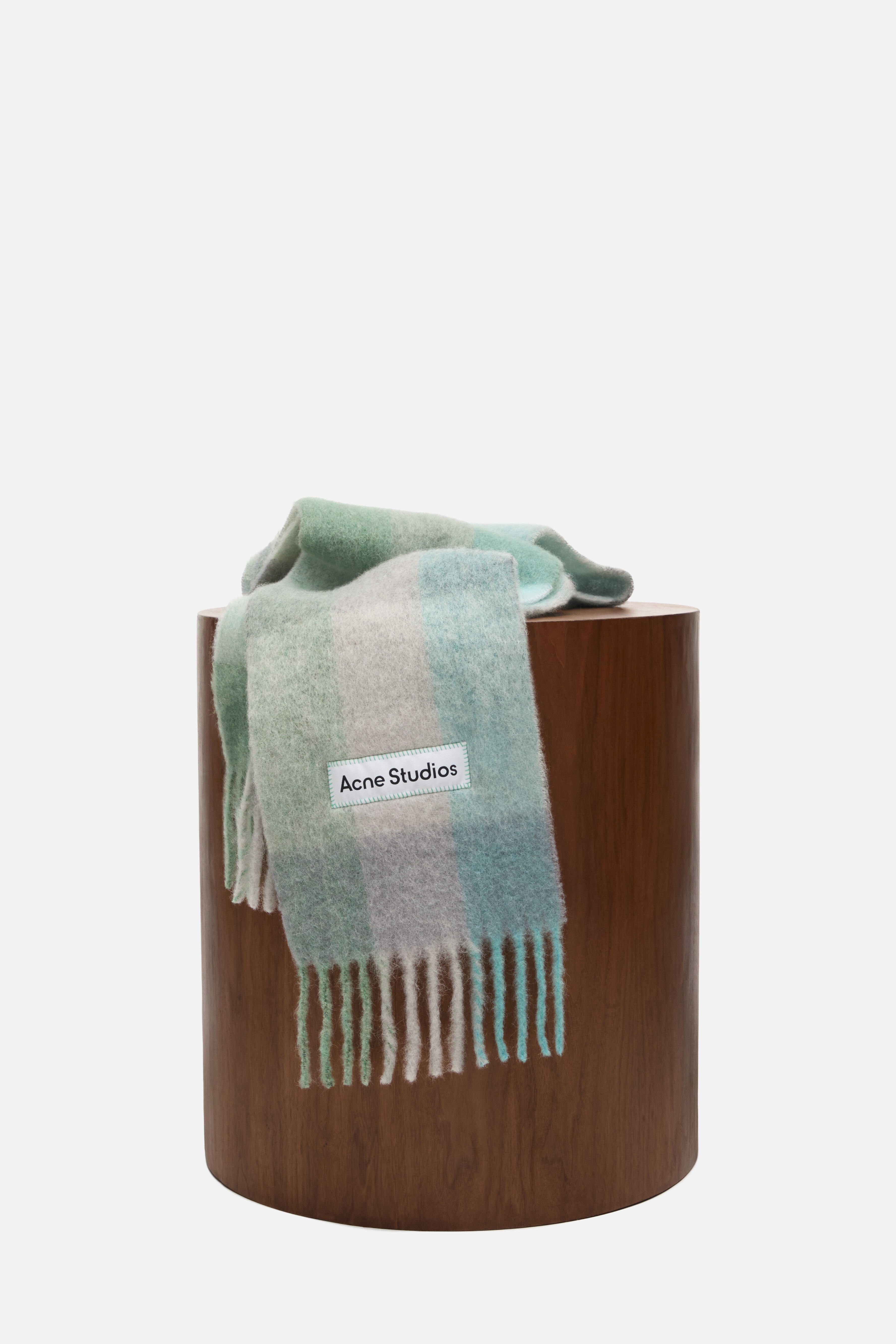 Acne Studios - モヘアチェックスカーフ - ターコイズ/グレー/ミント